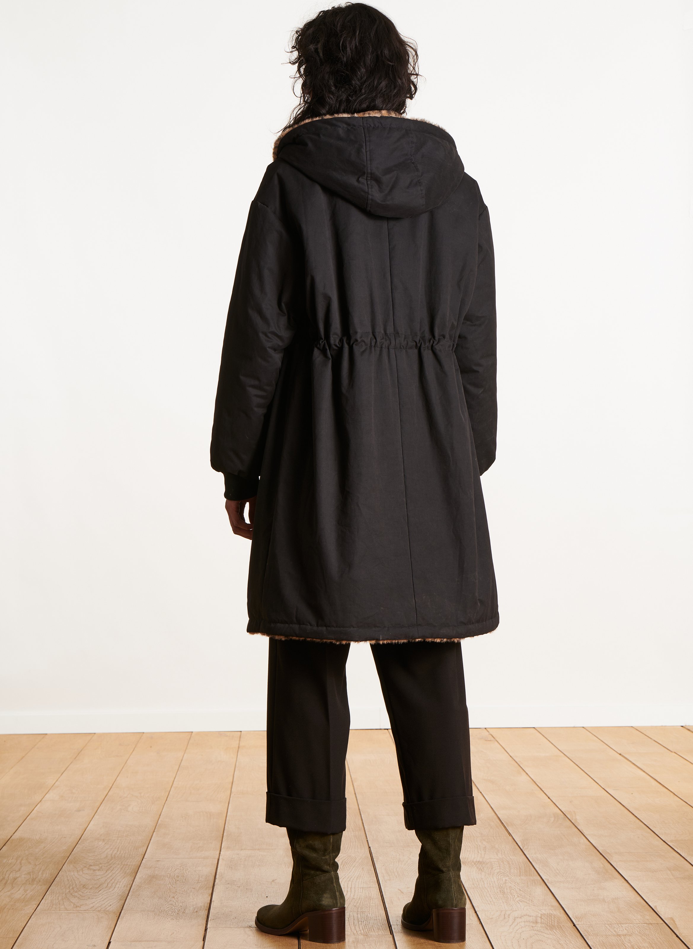 Long reversible hooded coat LA FEE MARABOUTEE Black