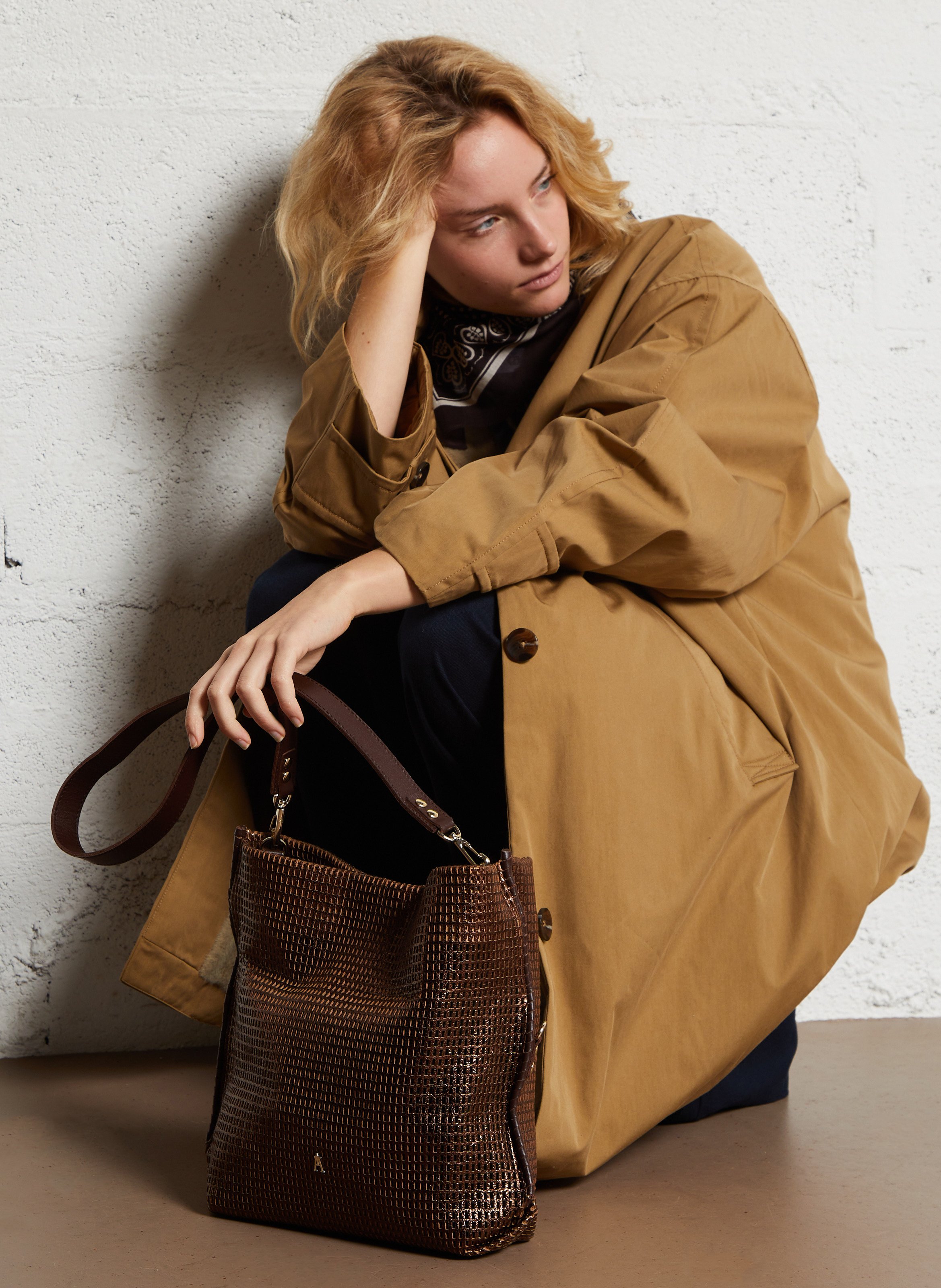 Sac bandoulière en cuir ajouré CRAIE STUDIO Marron