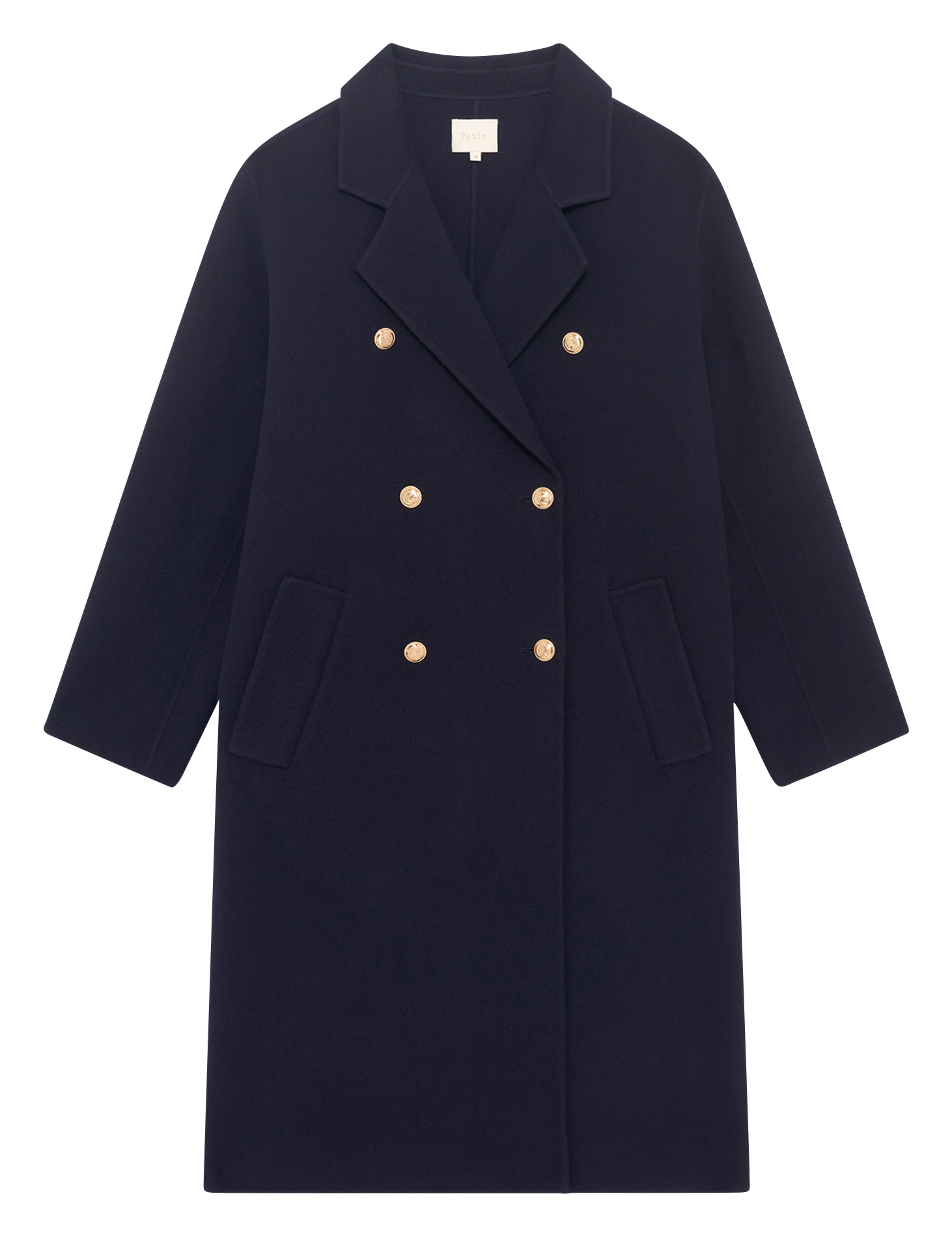 Long wool coat with notched collar PABLO Blue