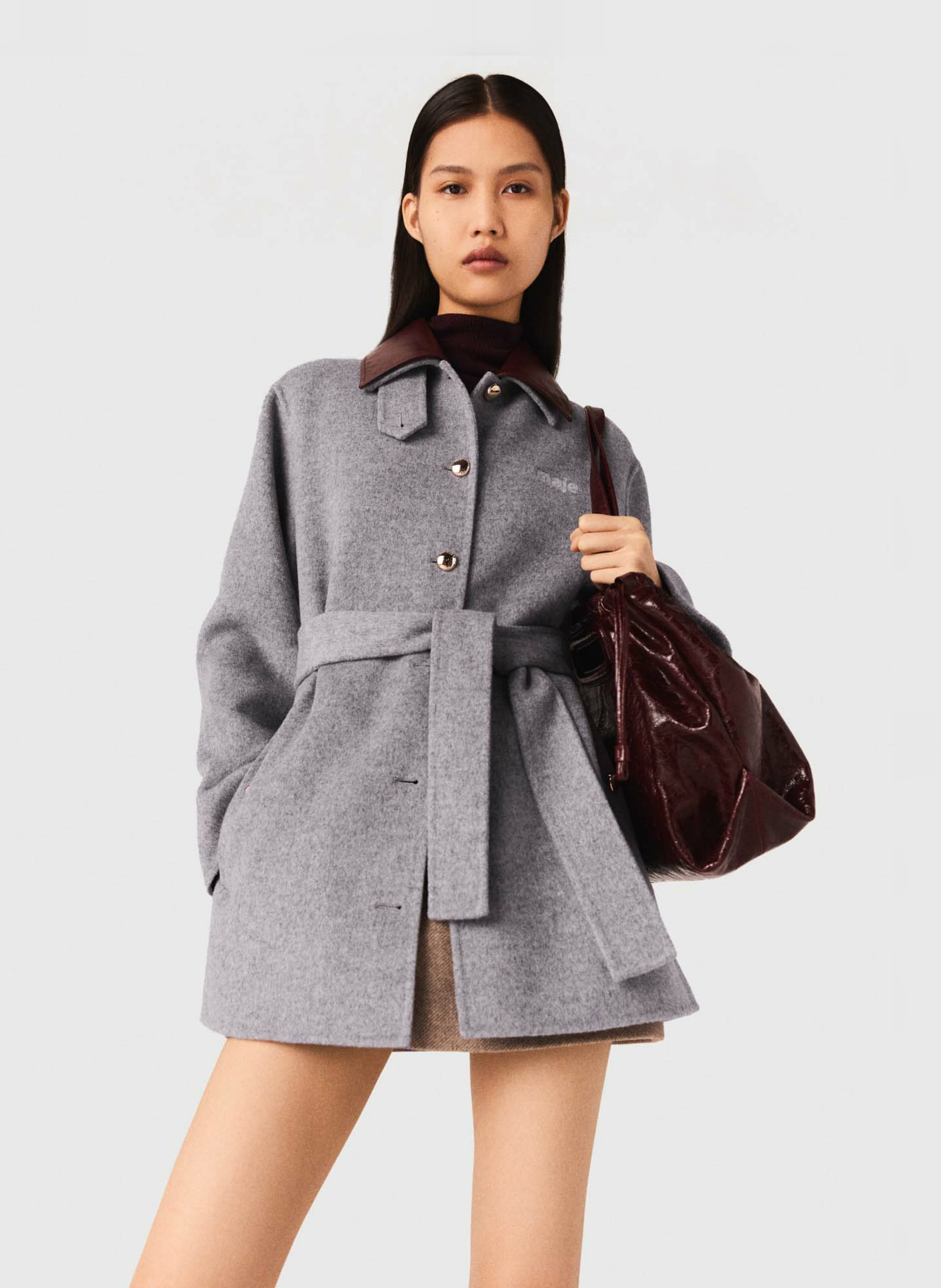 Manteau droit en laine mélangée MAJE Gris