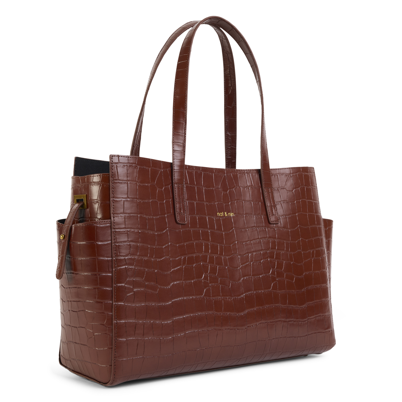 Leder-Shopper mit Reptilmuster NAT & NIN Violett