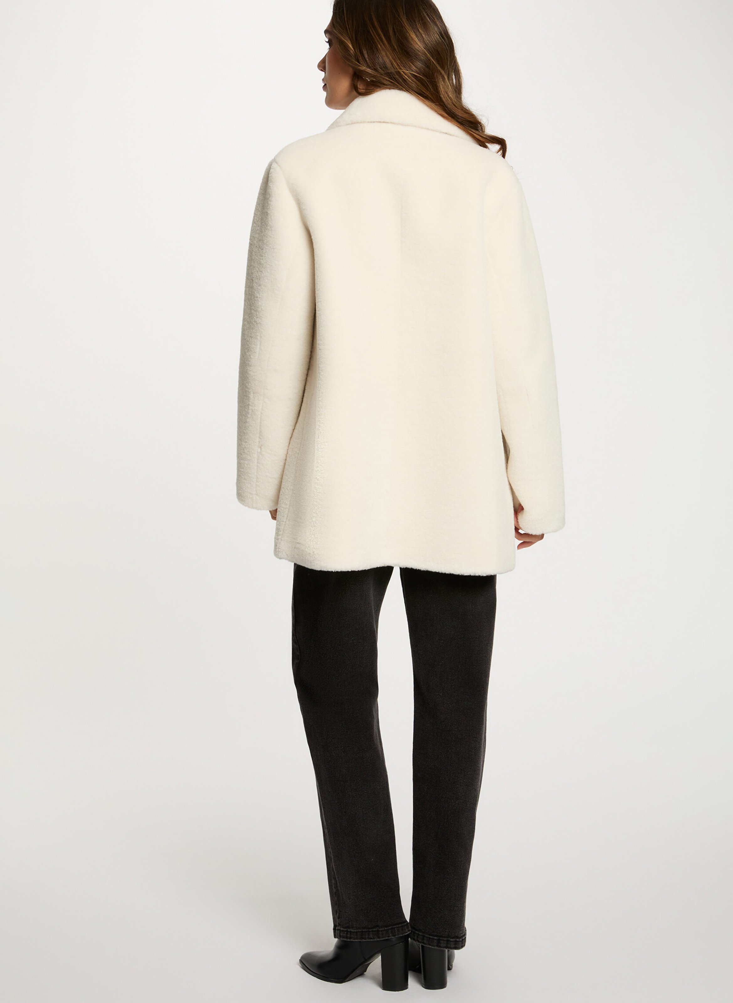 Faux fur coat with classic collar MORGAN Beige