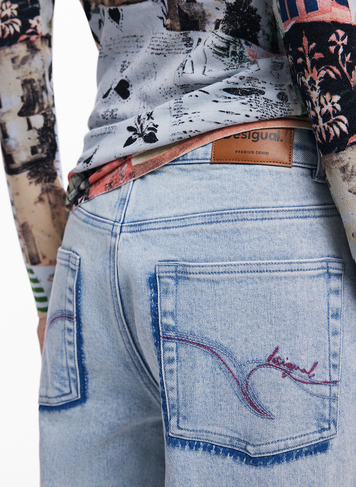 Jean large ballon délavé à boutons DESIGUAL Bleu