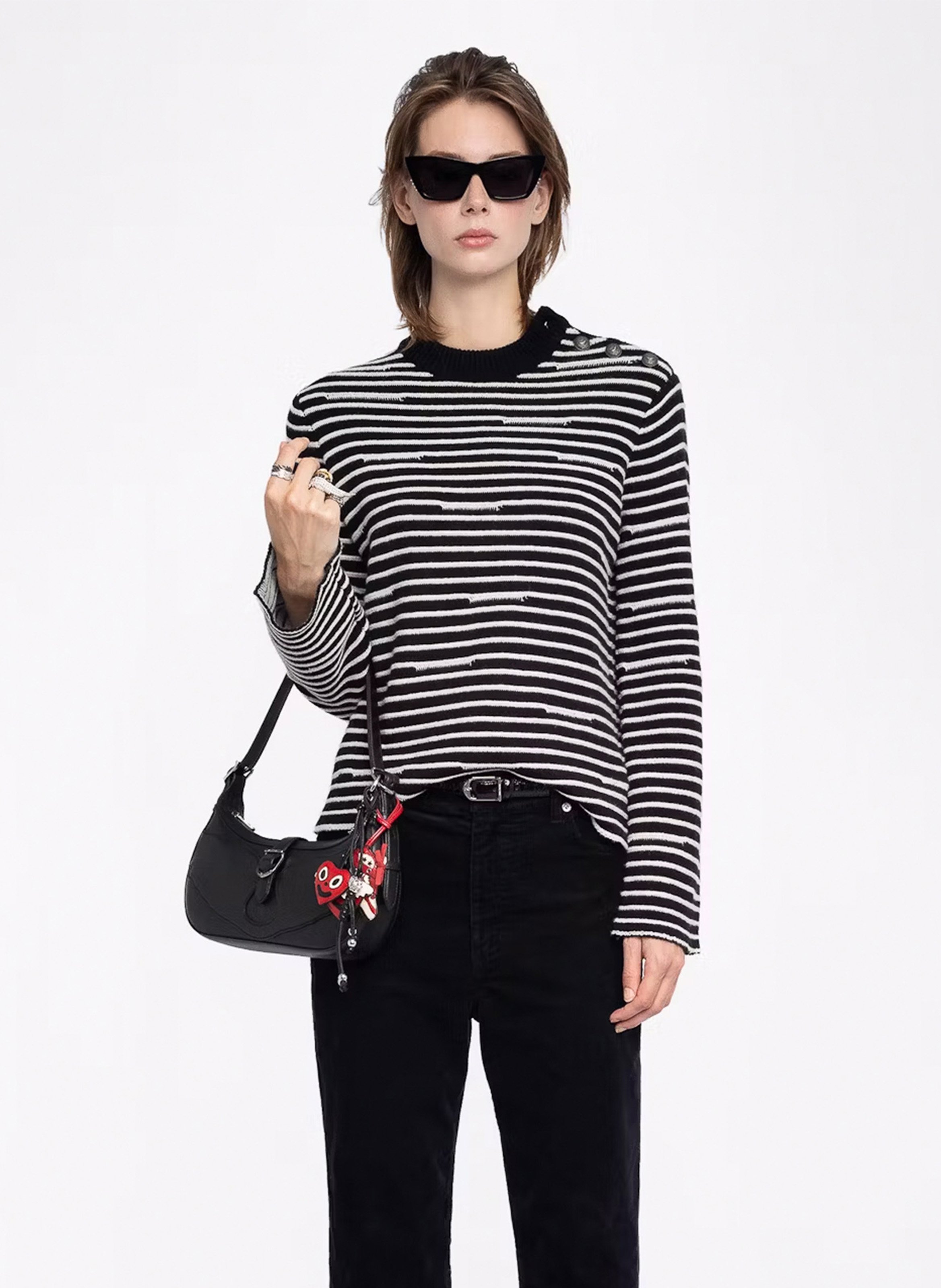 Pull droit rayé en laine et cachemire ZADIG&VOLTAIRE Noir