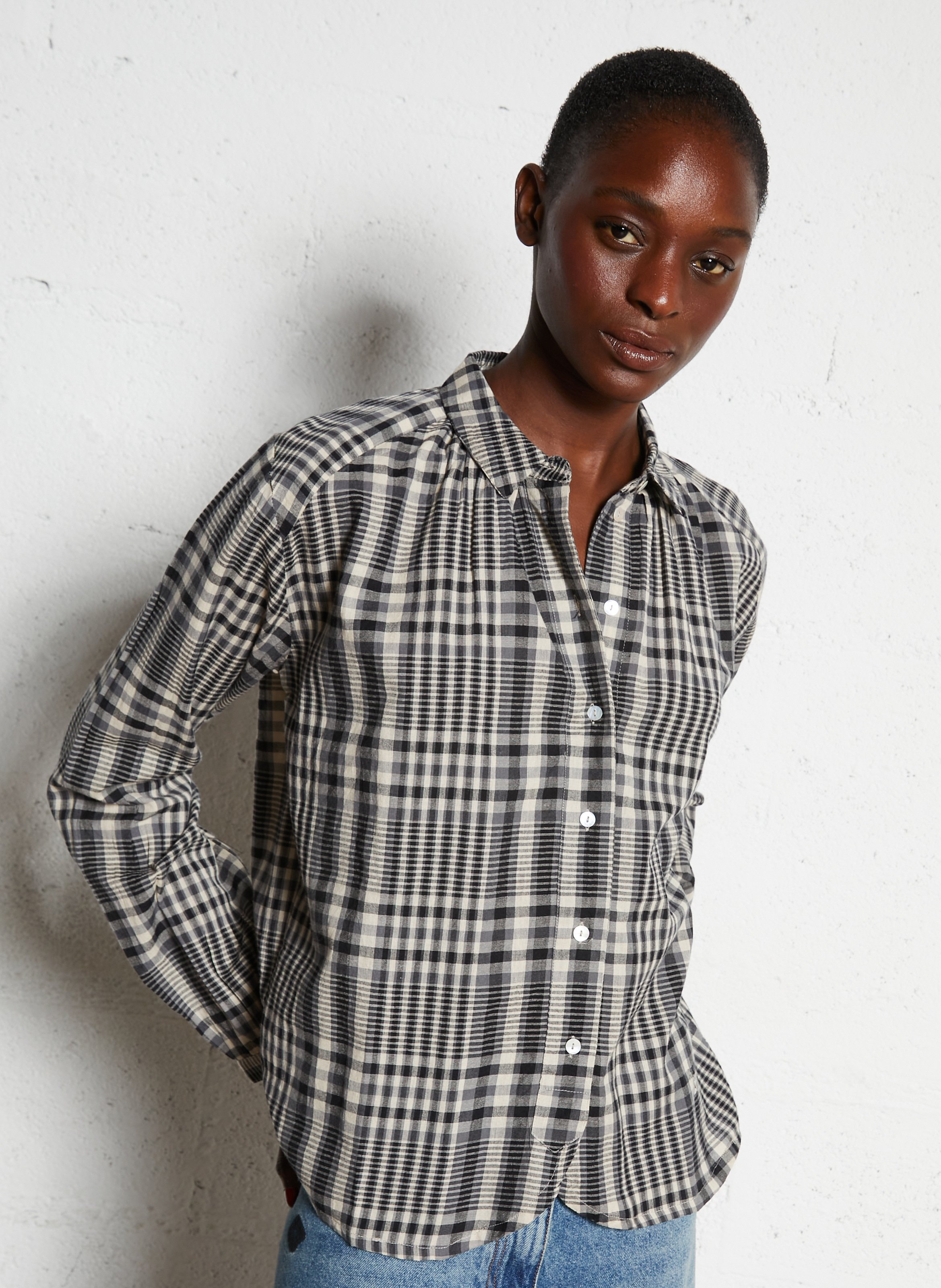 Blouse met klassieke kraag en ruiten LEON & HARPER Grijs