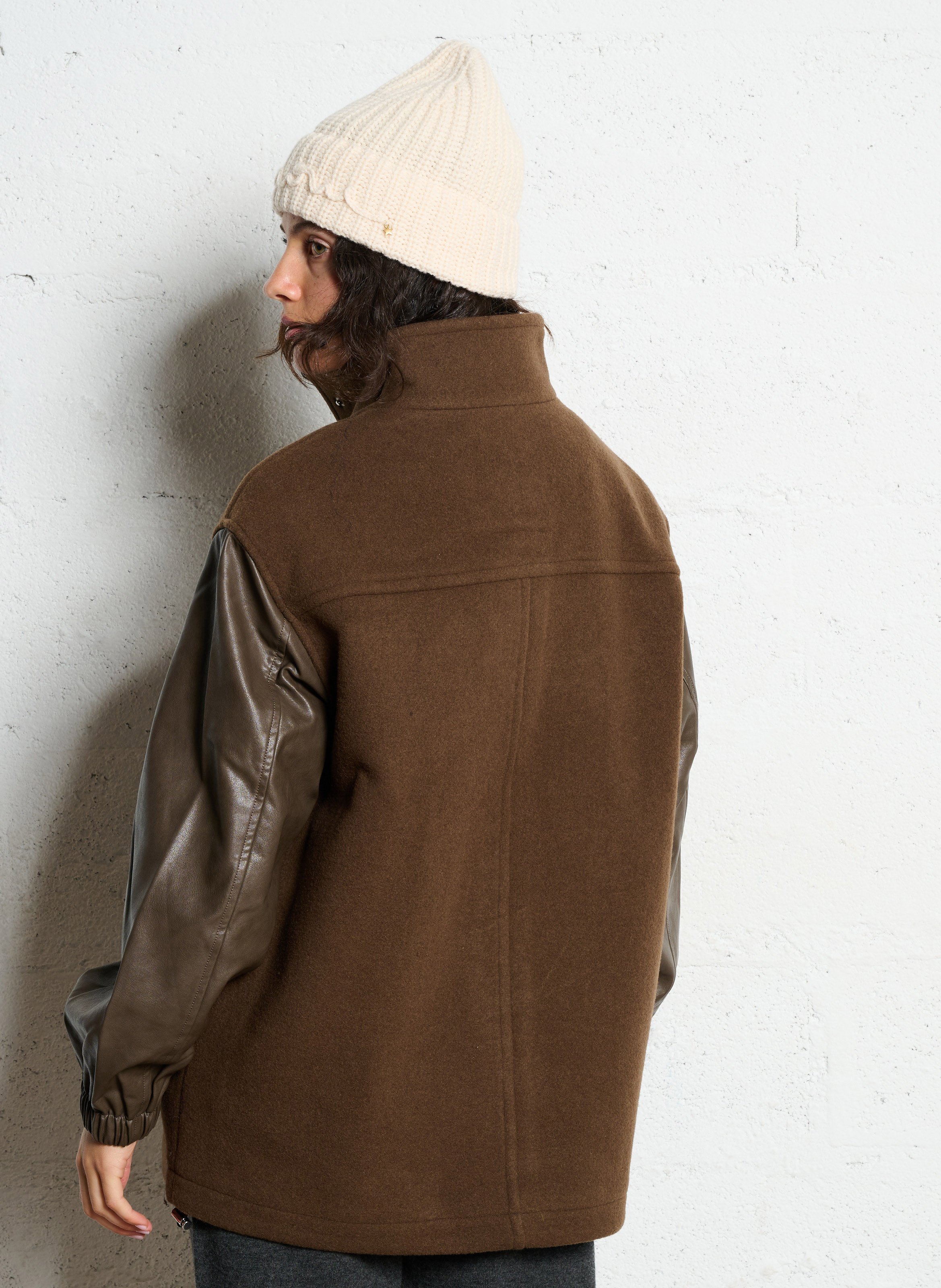 Blouson oversize en laine mélangée BERENICE Marron