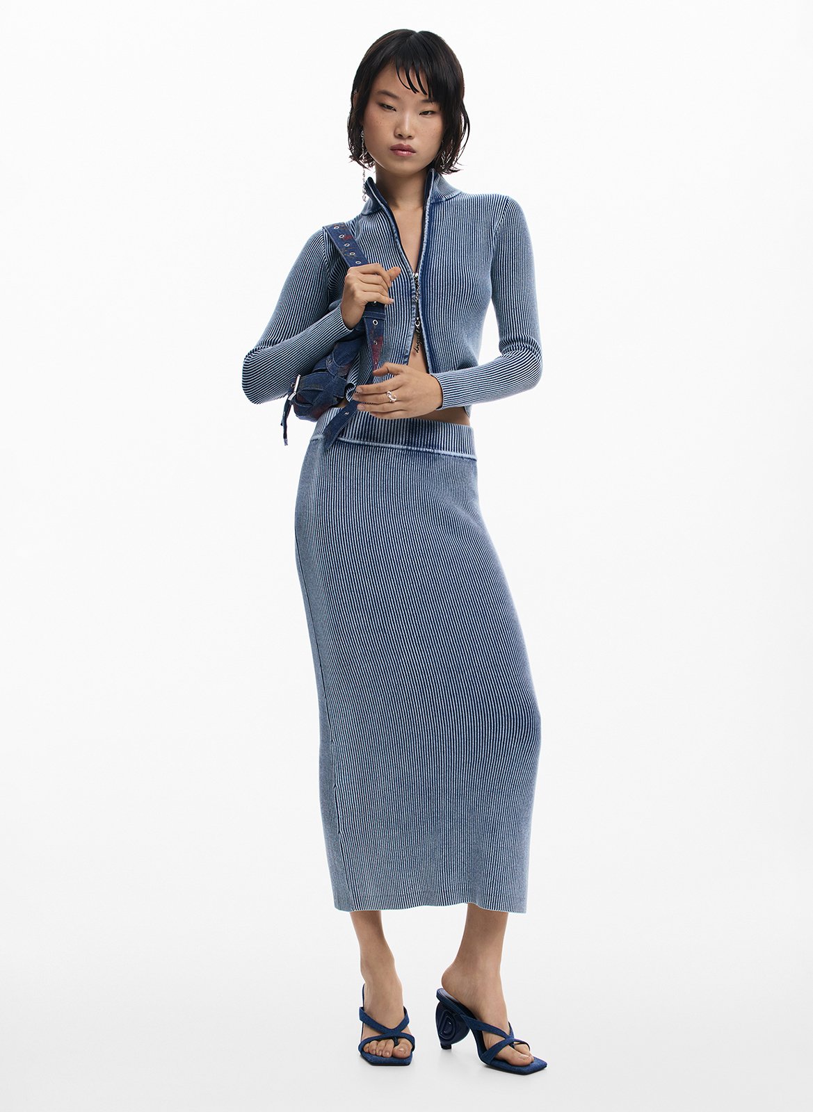 Jupe midi ajustée effet délavé DESIGUAL Noir