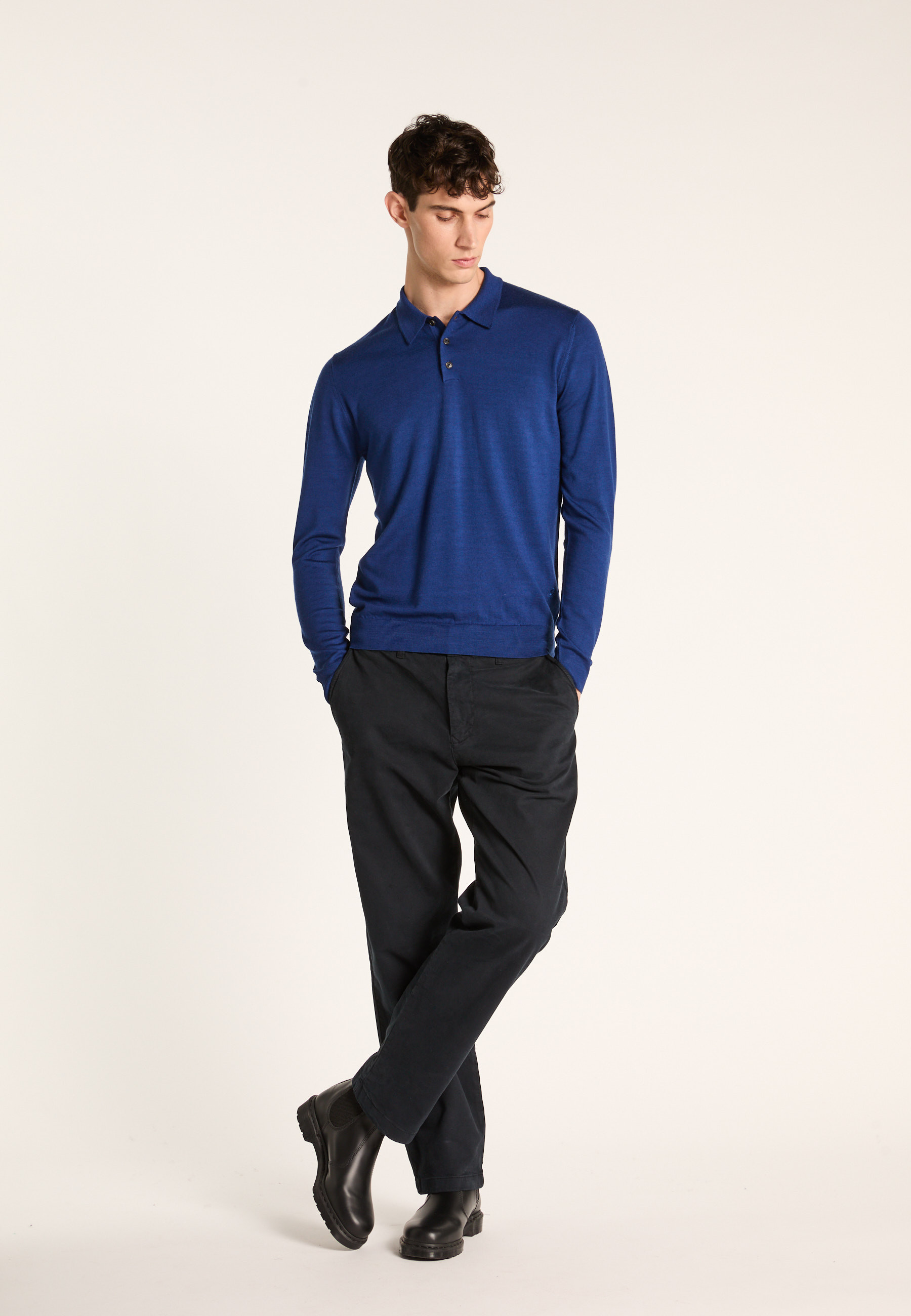 Long-sleeve Merino wool polo MAISON MONTAGUT