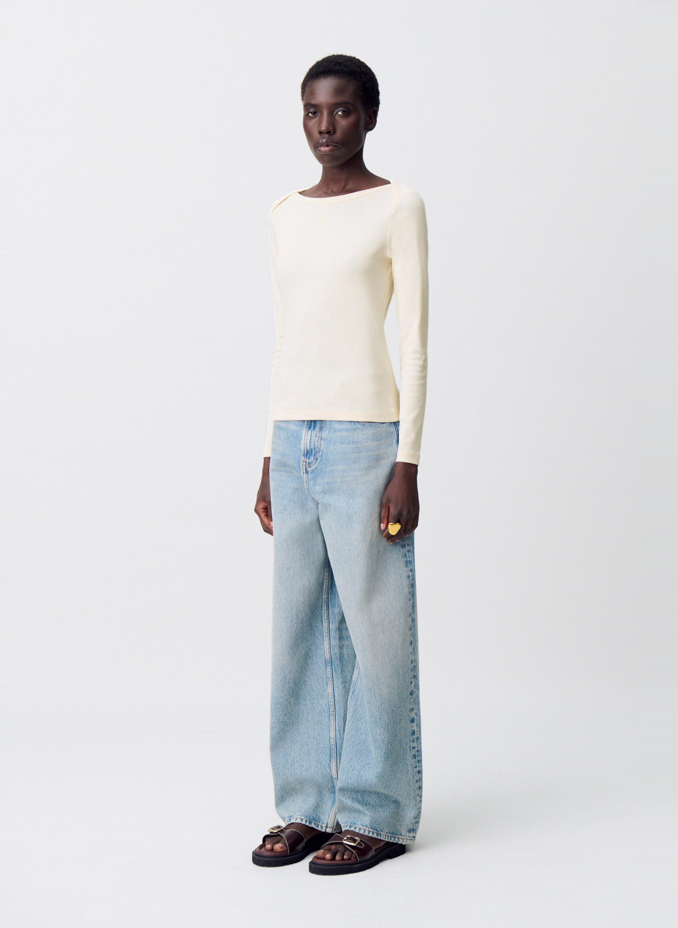 Tee-shirt près du corps col bateau CLAUDIE PIERLOT Beige