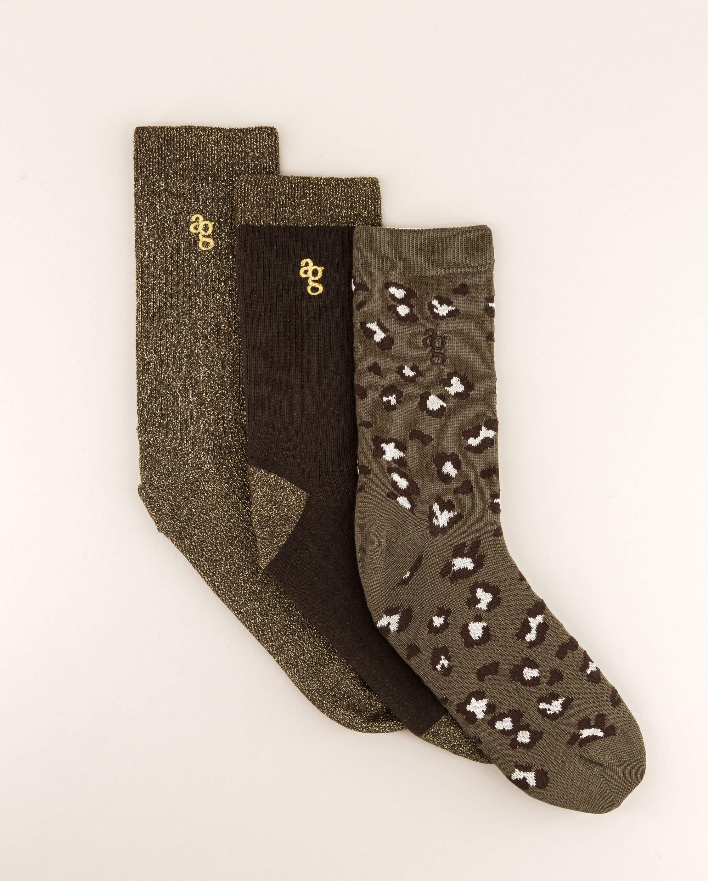 Pack of 3 pairs of women's socks, khaki ANGARDE Khaki