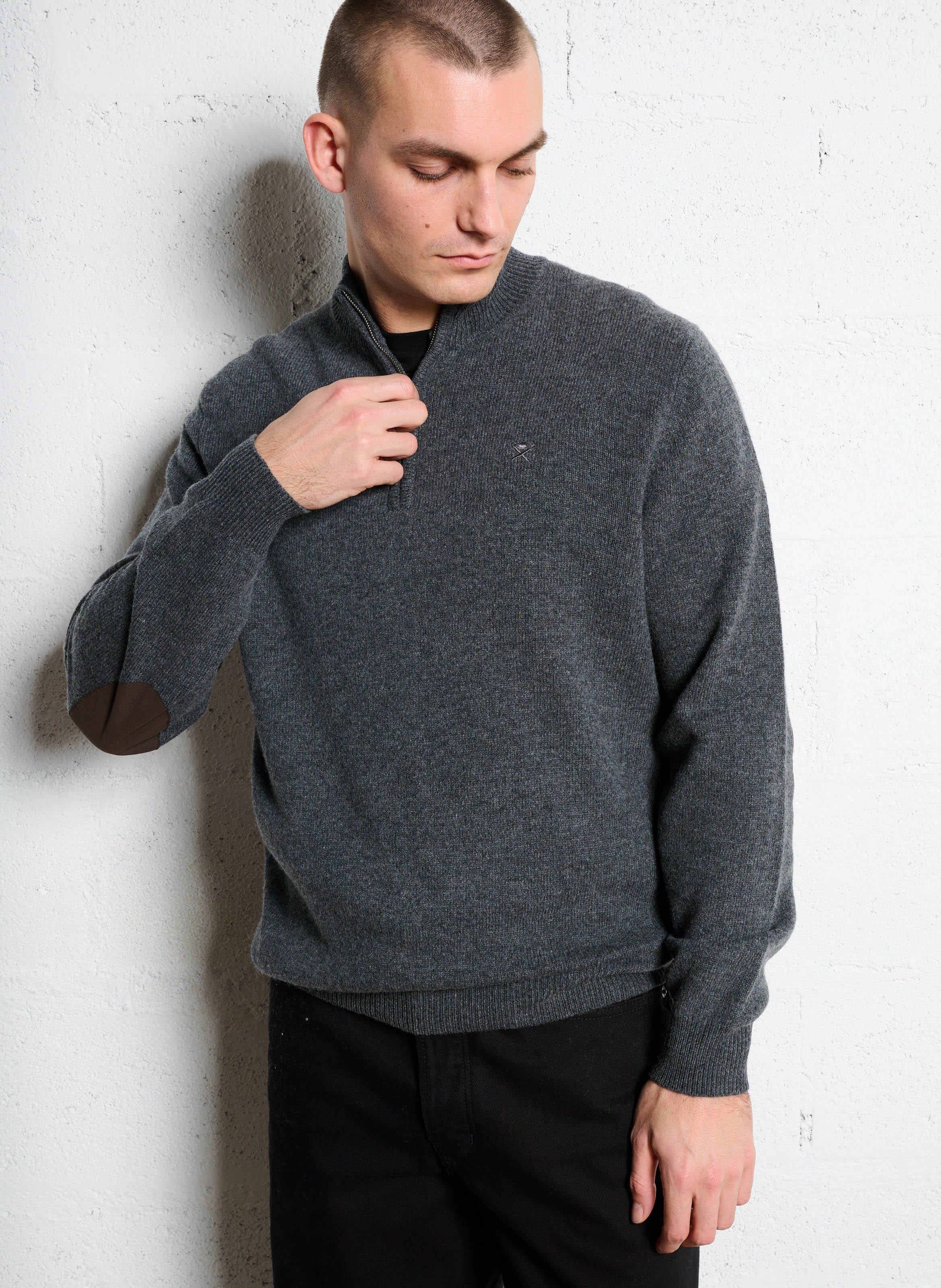Gerade geschnittener Wollpullover mit Stehkragen und Reißverschluss HACKETT Grau