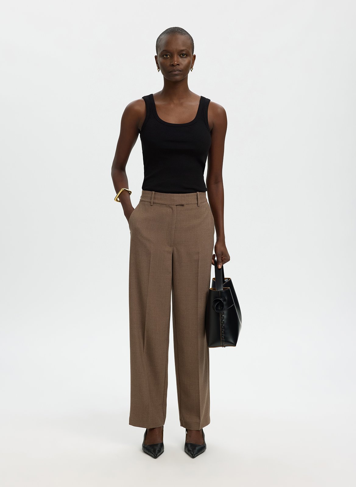 Débardeur droit col rond en coton bio mélangé SELECTED Noir