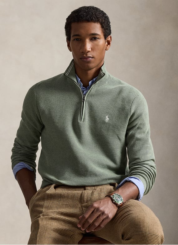 Cotton piqué high-Neck zipped sweater Green Polo ralph lauren Cotton piqué high-Neck zipped sweater Green Polo ralph lauren