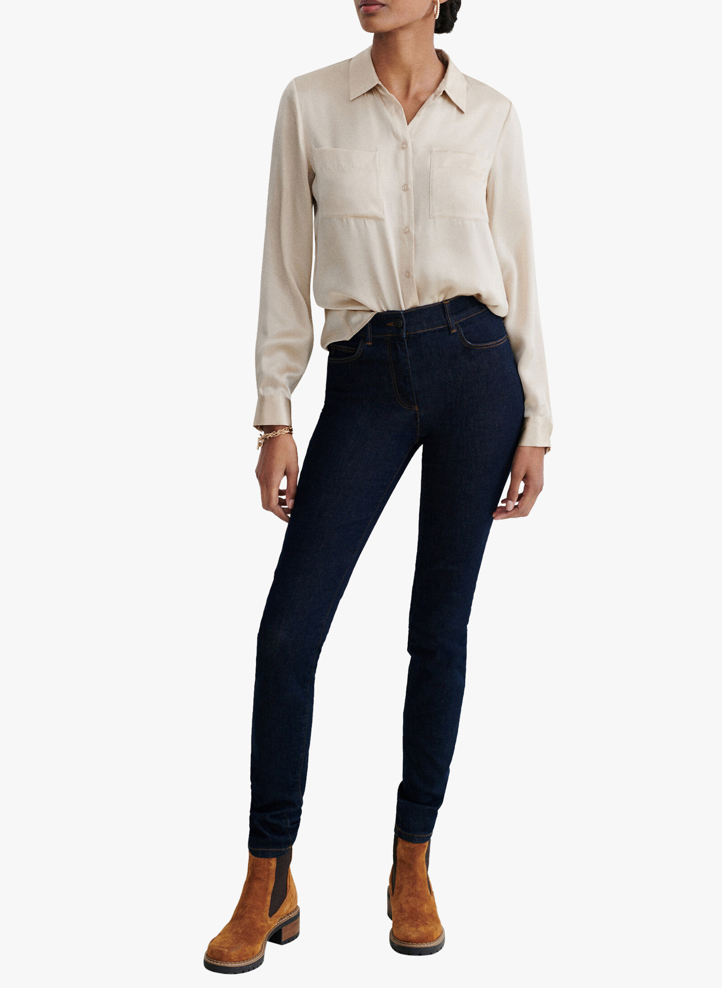 Chemise en soie col classique CAROLL Beige