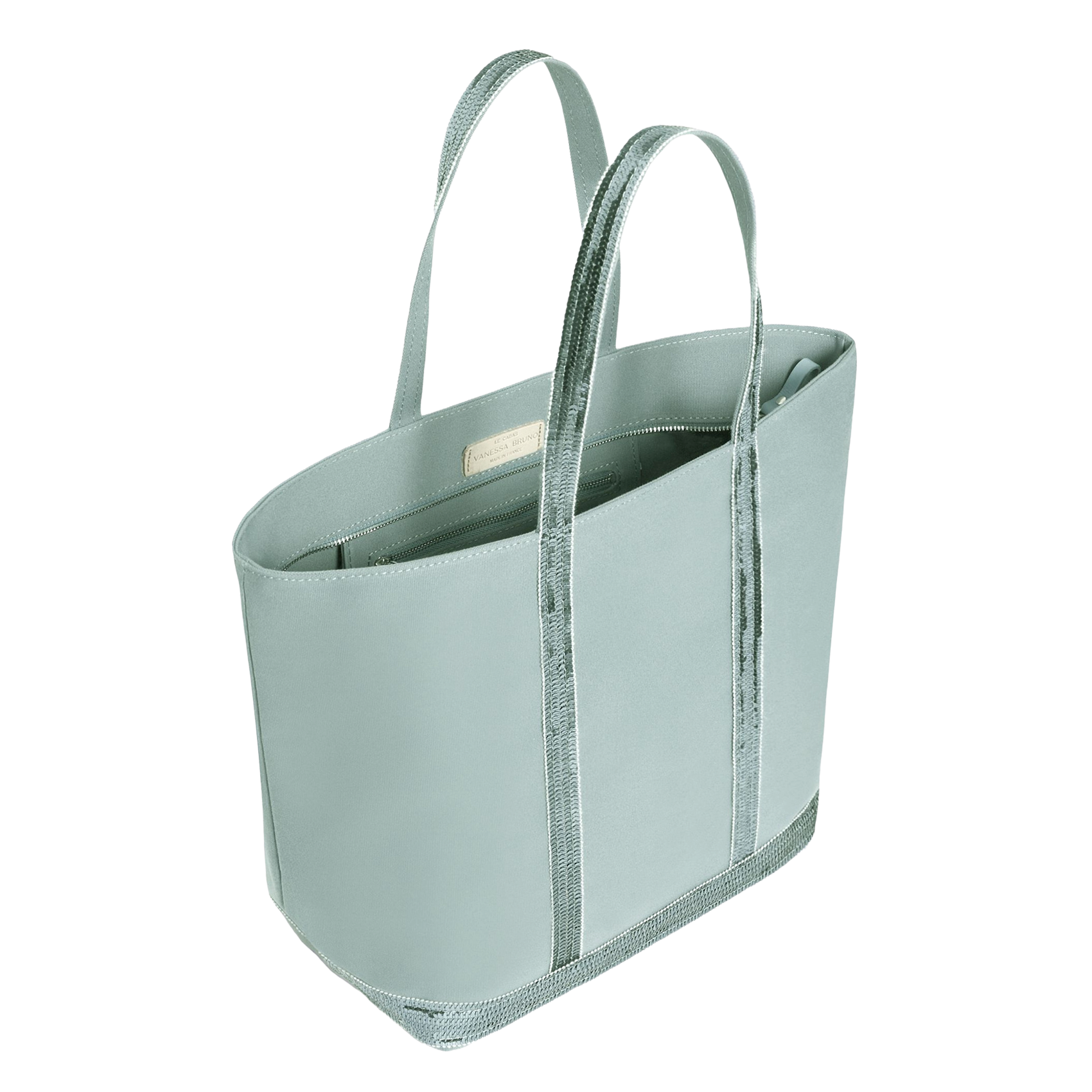 Shopper aus Baumwoll-Canvas mit Pailletten Grun