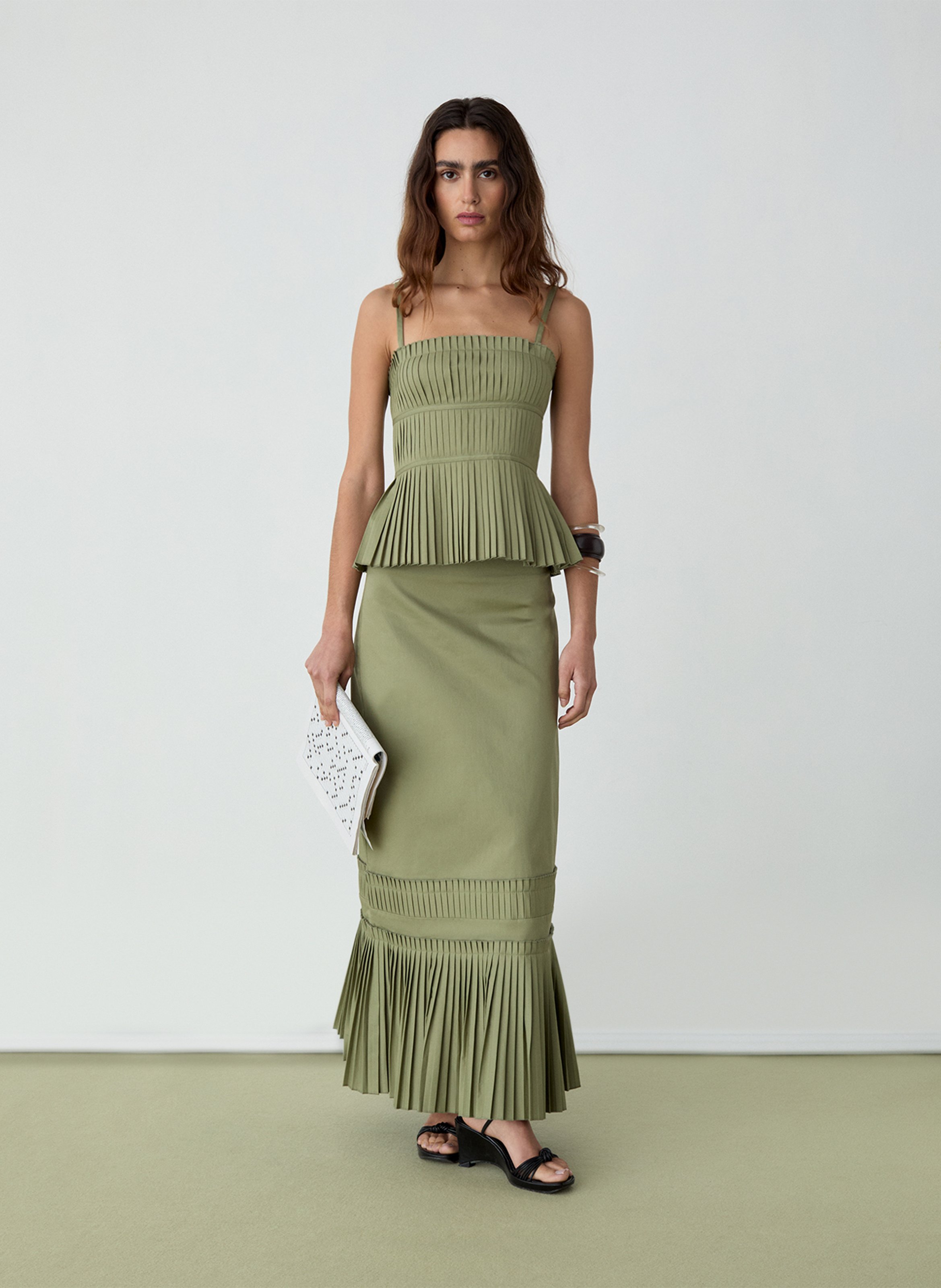 Long cotton-blend skirt LAAGAM Khaki
