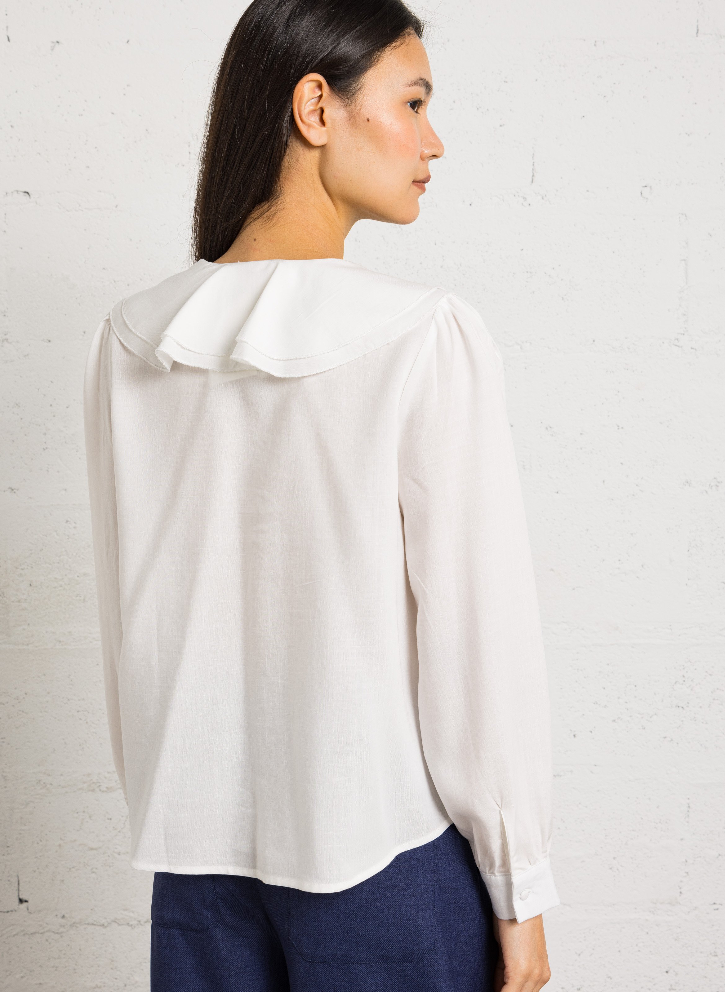 Loose V-neck blouse with ruffles LA PETITE ETOILE Beige