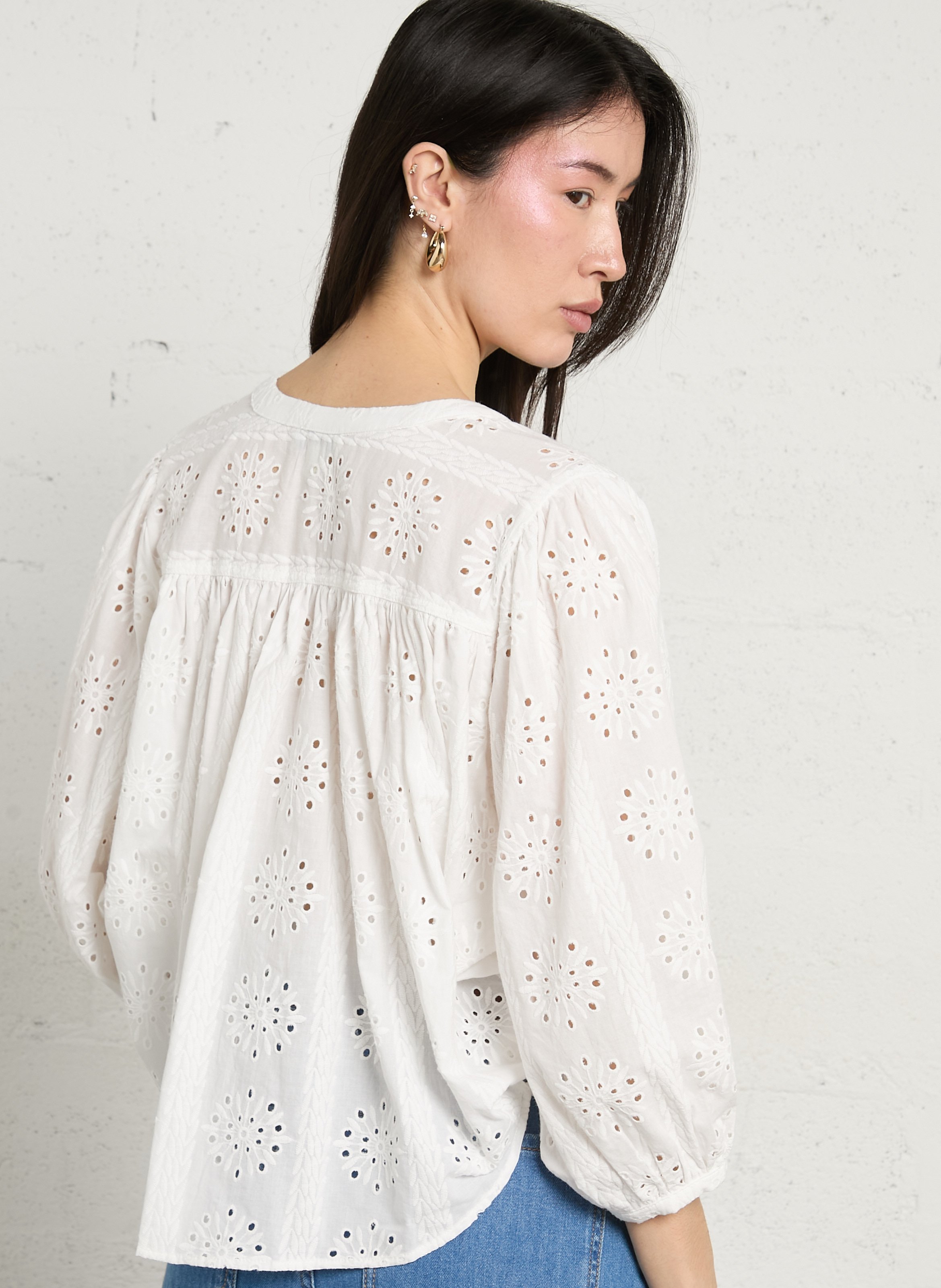 Loose-fit cotton shirt with mandarin collar SEE U SOON White