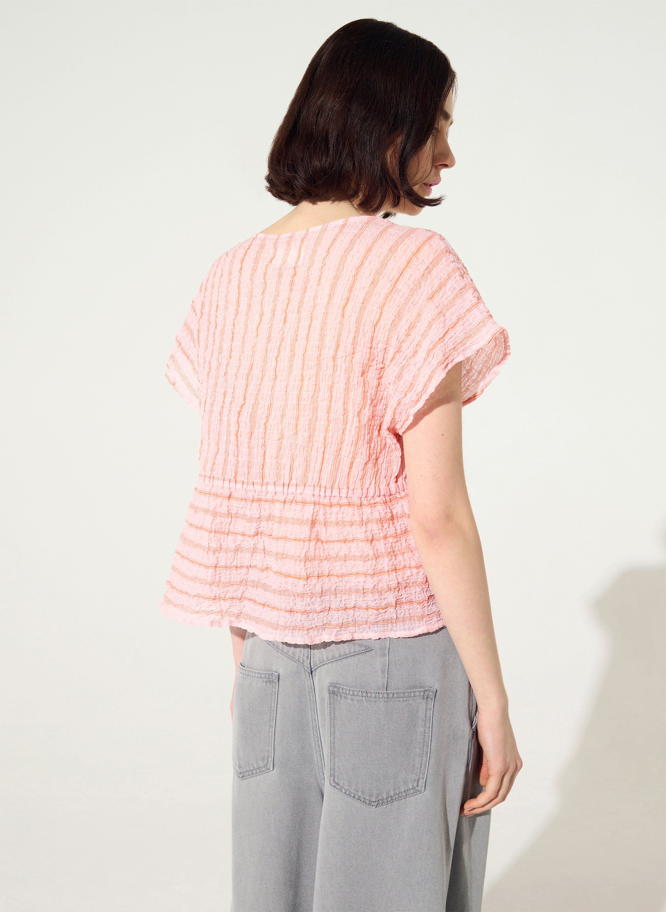 Top col v imprimé en coton COTELAC ACOTE Rose