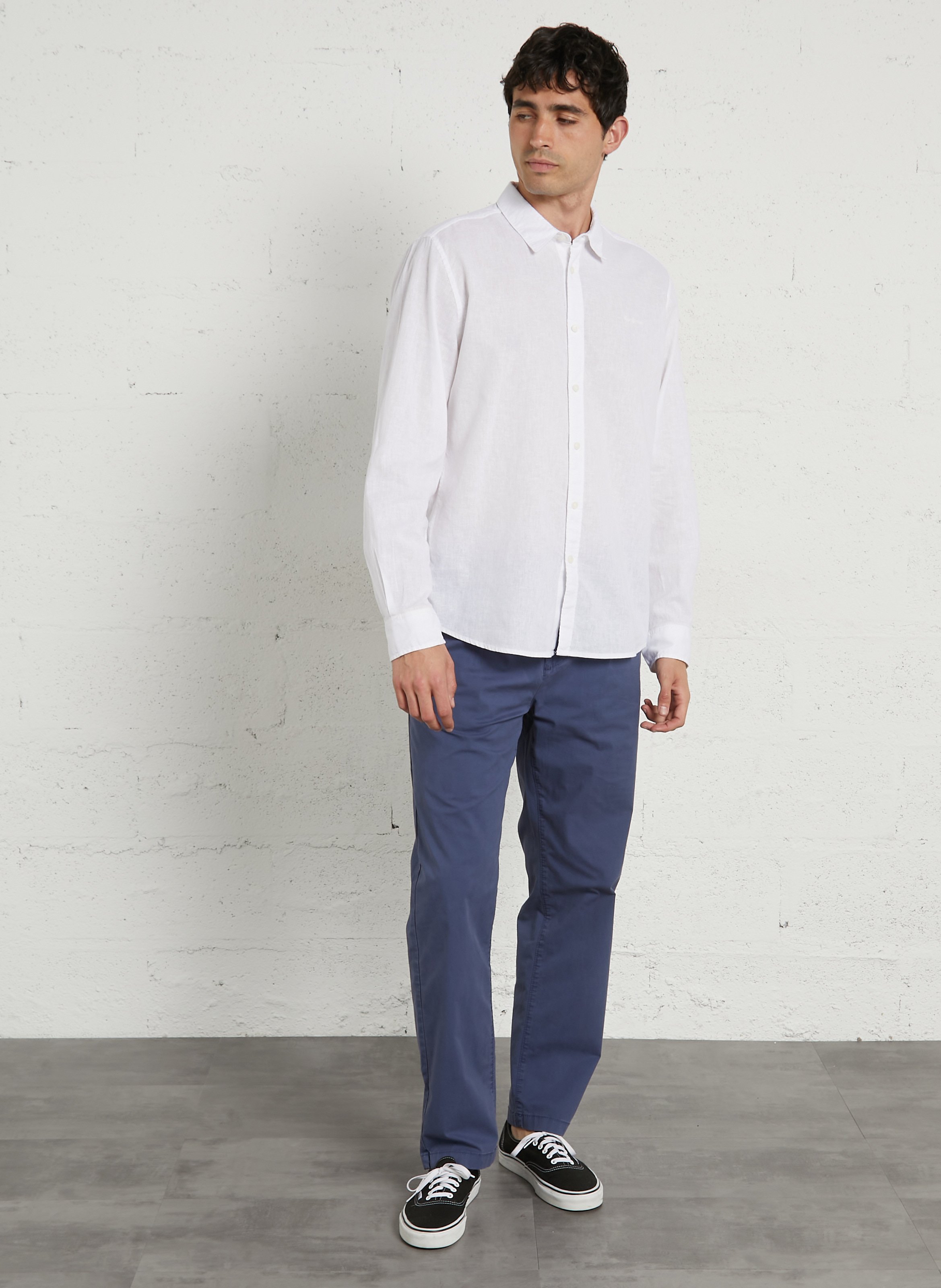 Chemise droite col classique en lin et coton mélangé PEPE JEANS Blanc