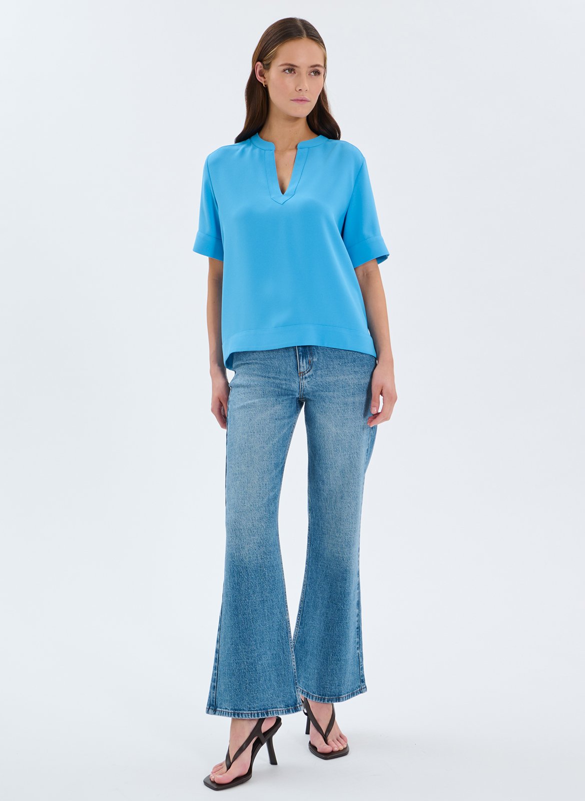 Henley collar top ZAPA Blue