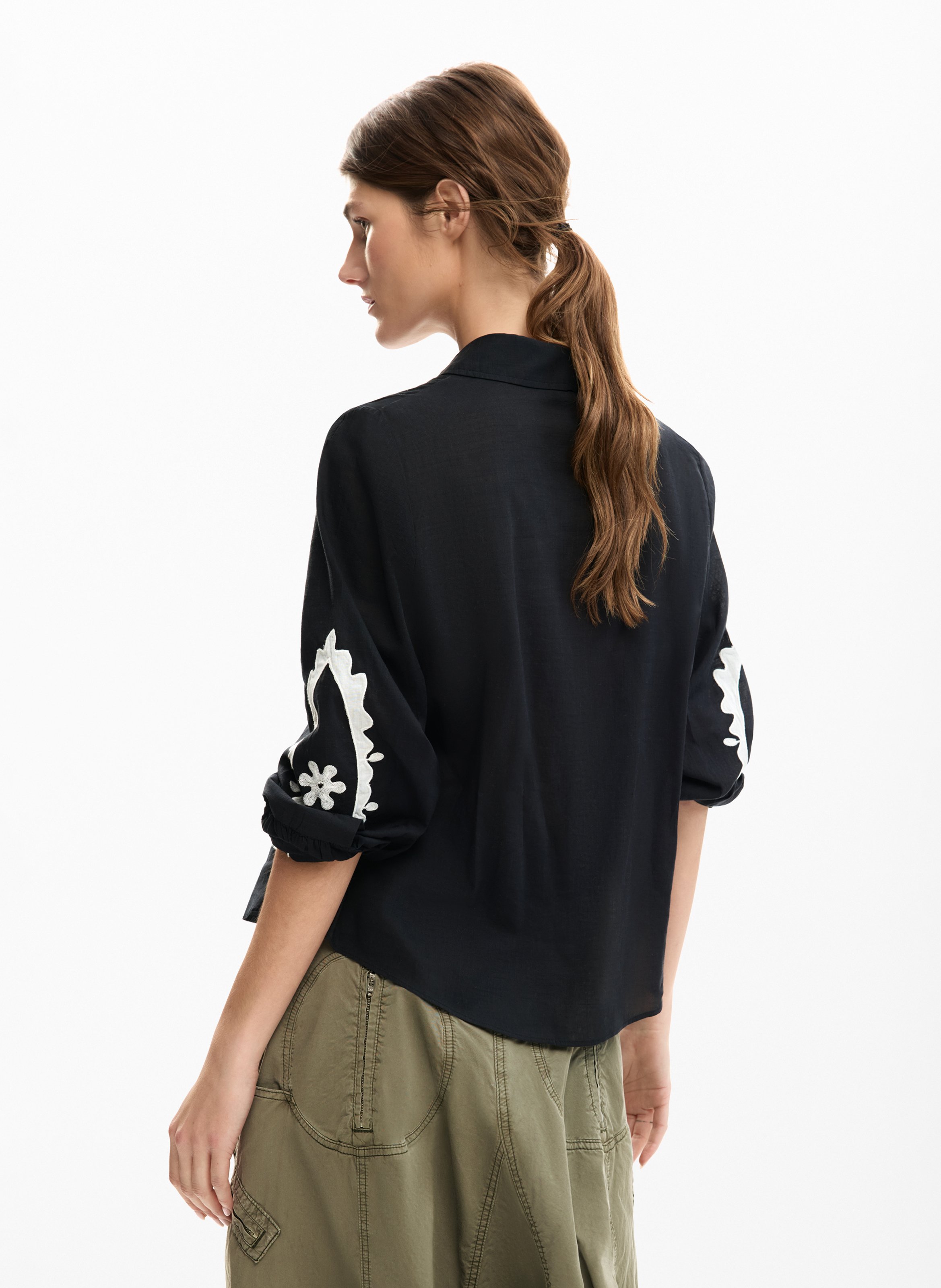 Embroidered balloon sleeve shirt DESIGUAL Black