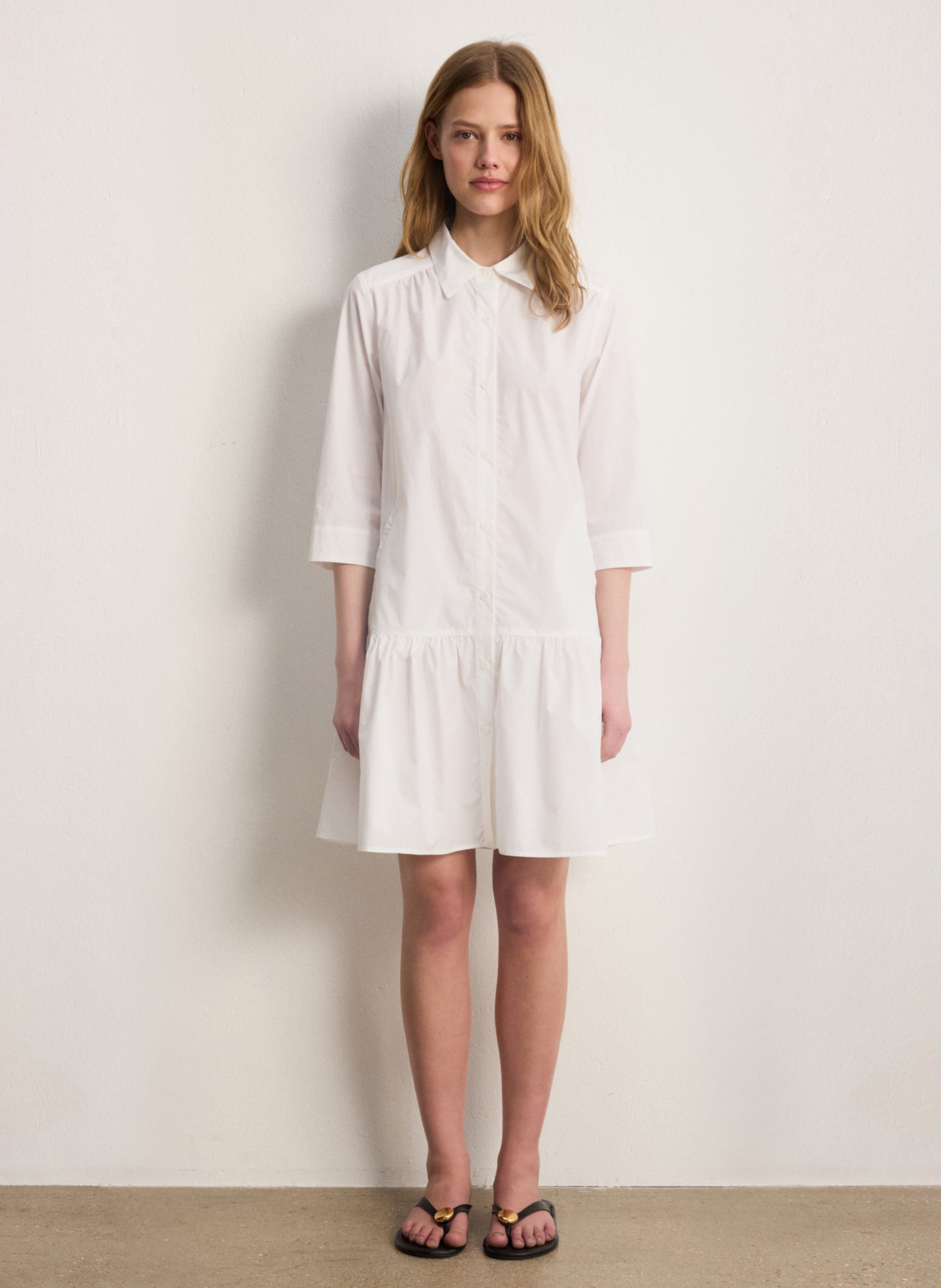 Robe courte col classique en coton  PABLO Blanc