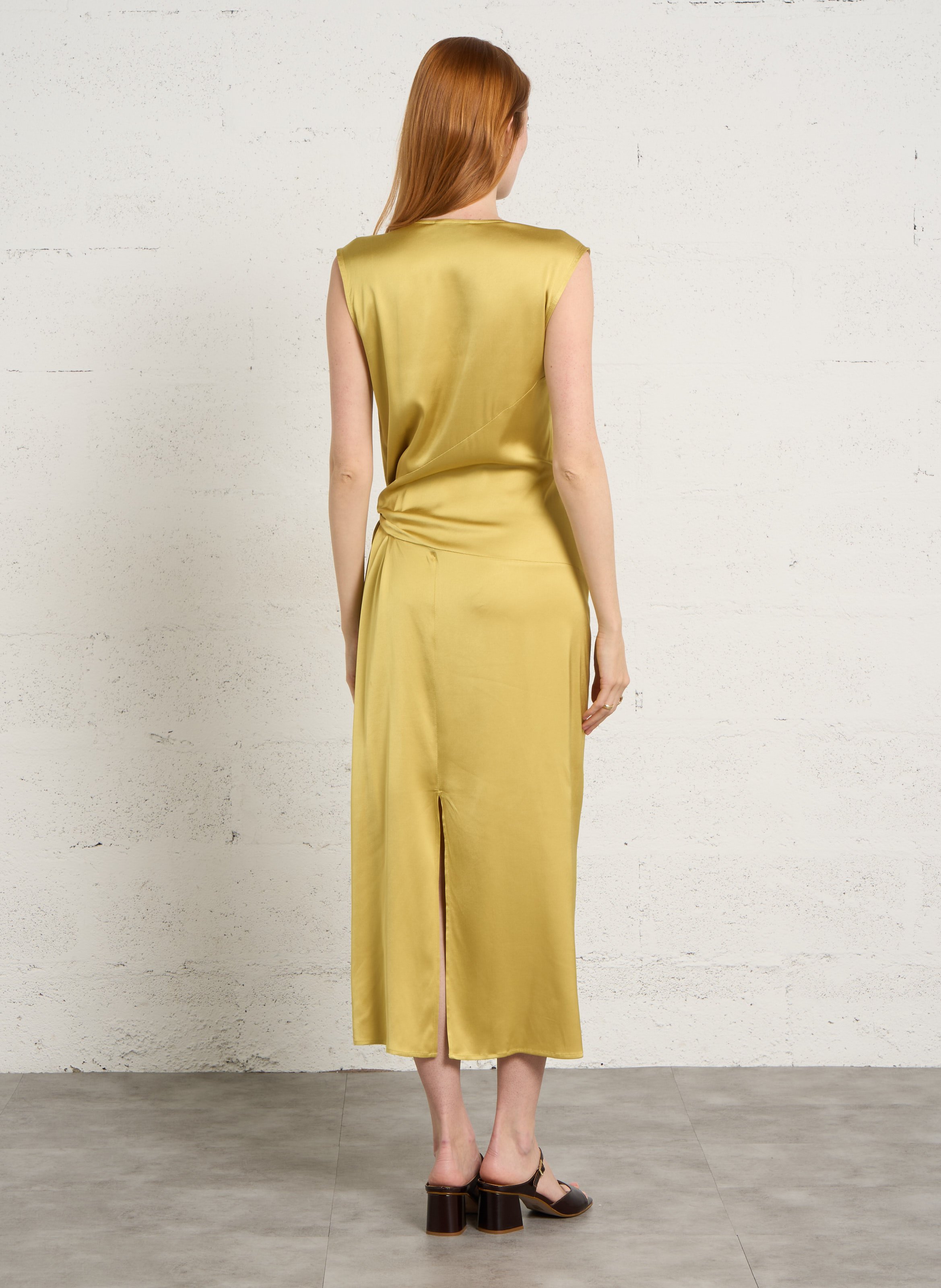 Long v-neck satin dress MOMONI Yellow