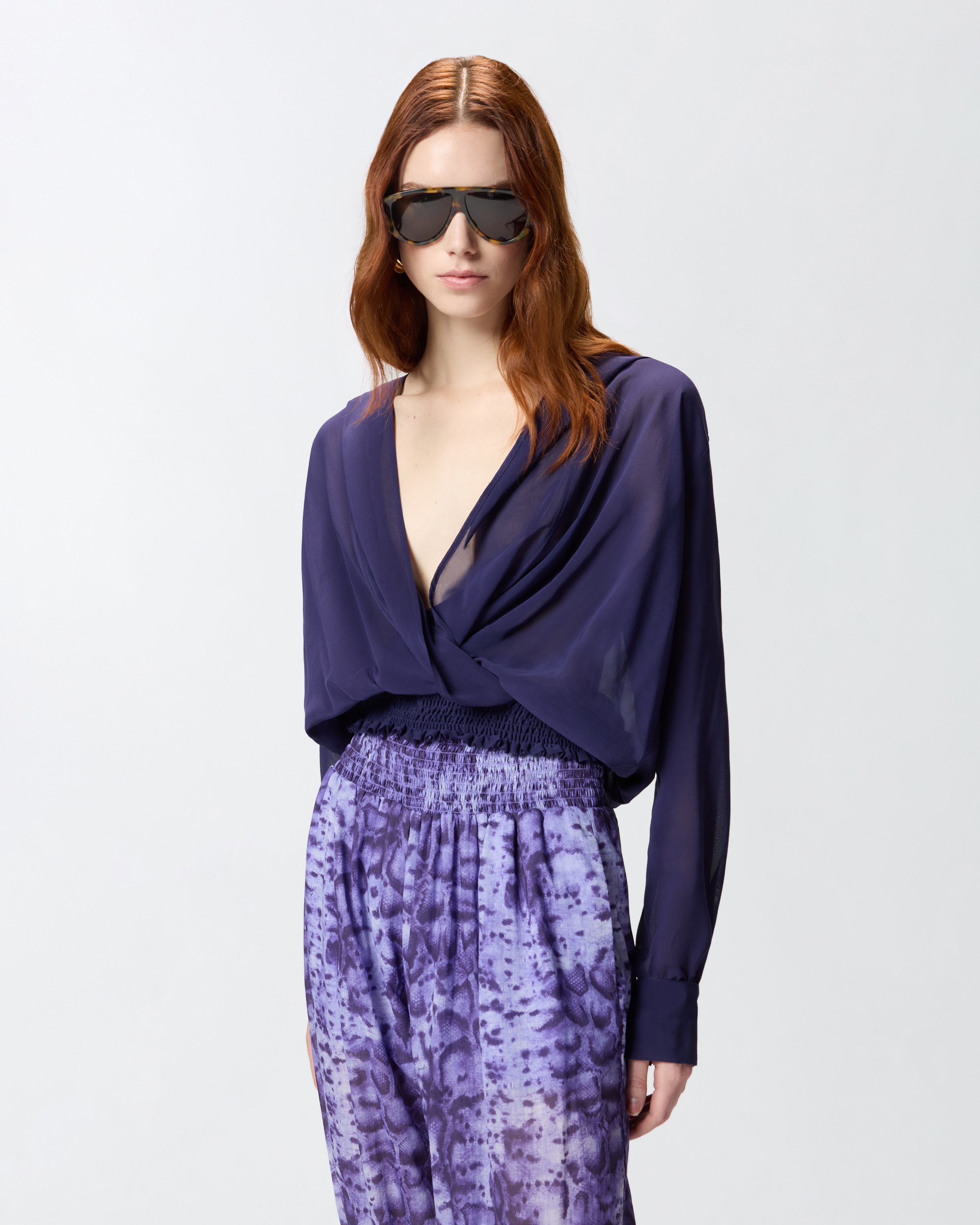 Blouse cropped à capuche et détails transparents PINKO Violet