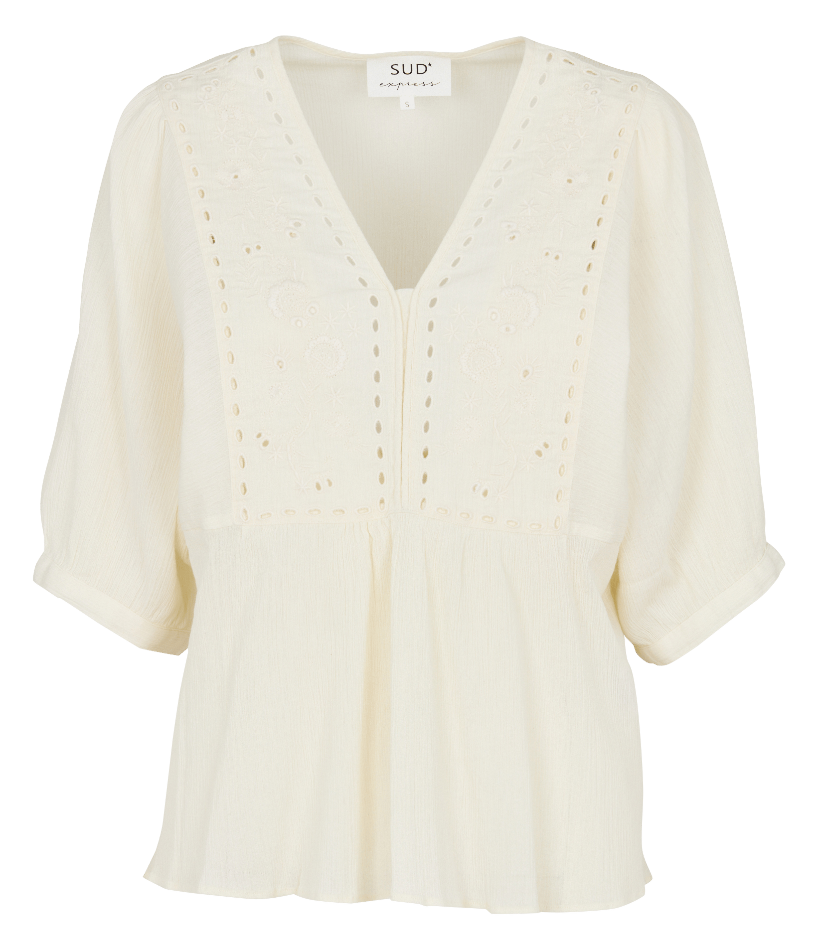 Wijde katoenen top met V-hals SUD EXPRESS Beige