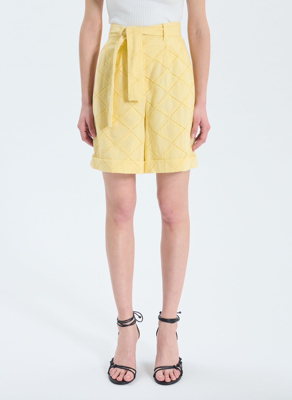 High-waisted straight Bermuda shorts in embroidered cotton ZAPA Yellow