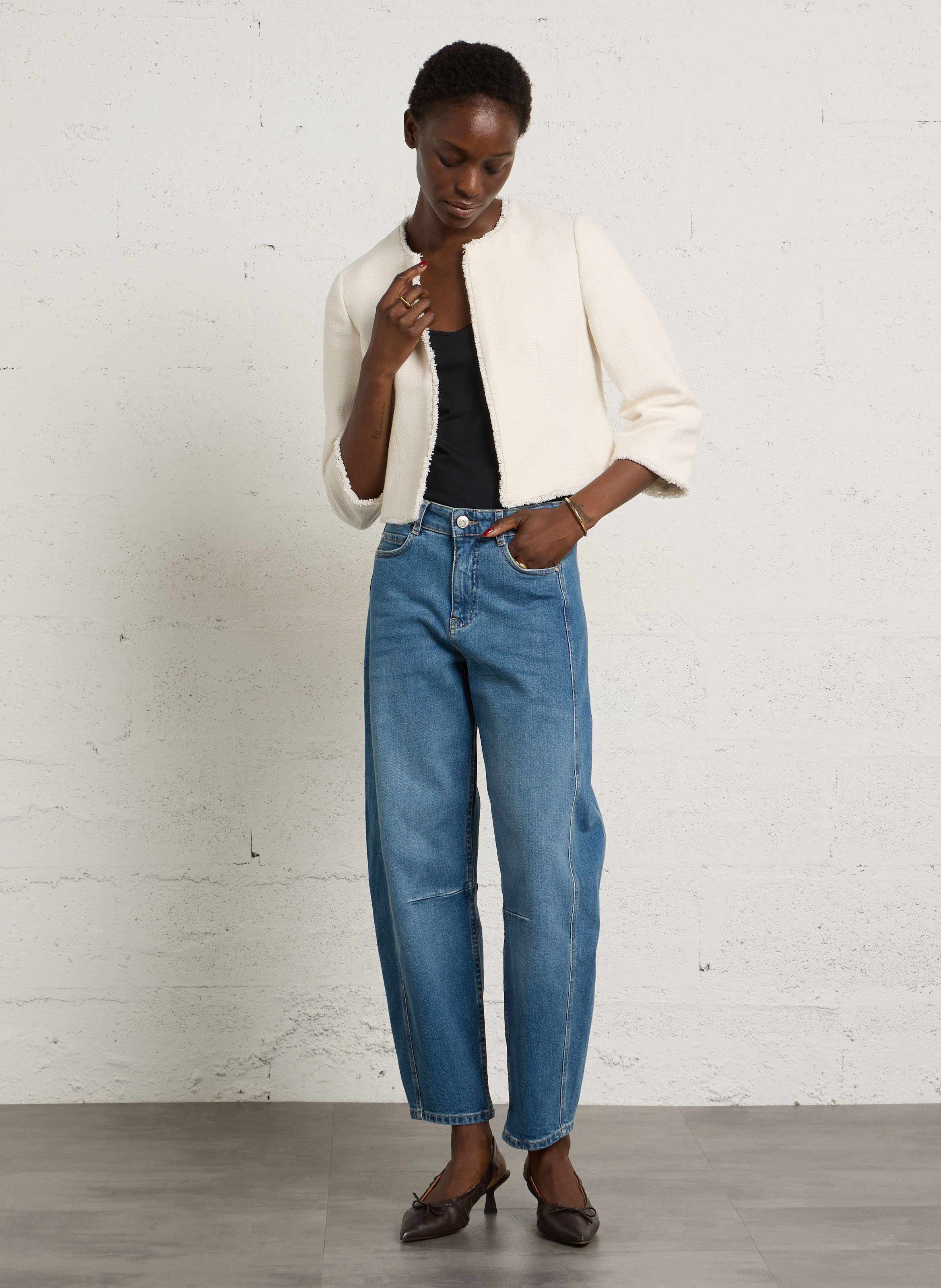 Veste col rond en coton mélangé MAISON 123 Blanc