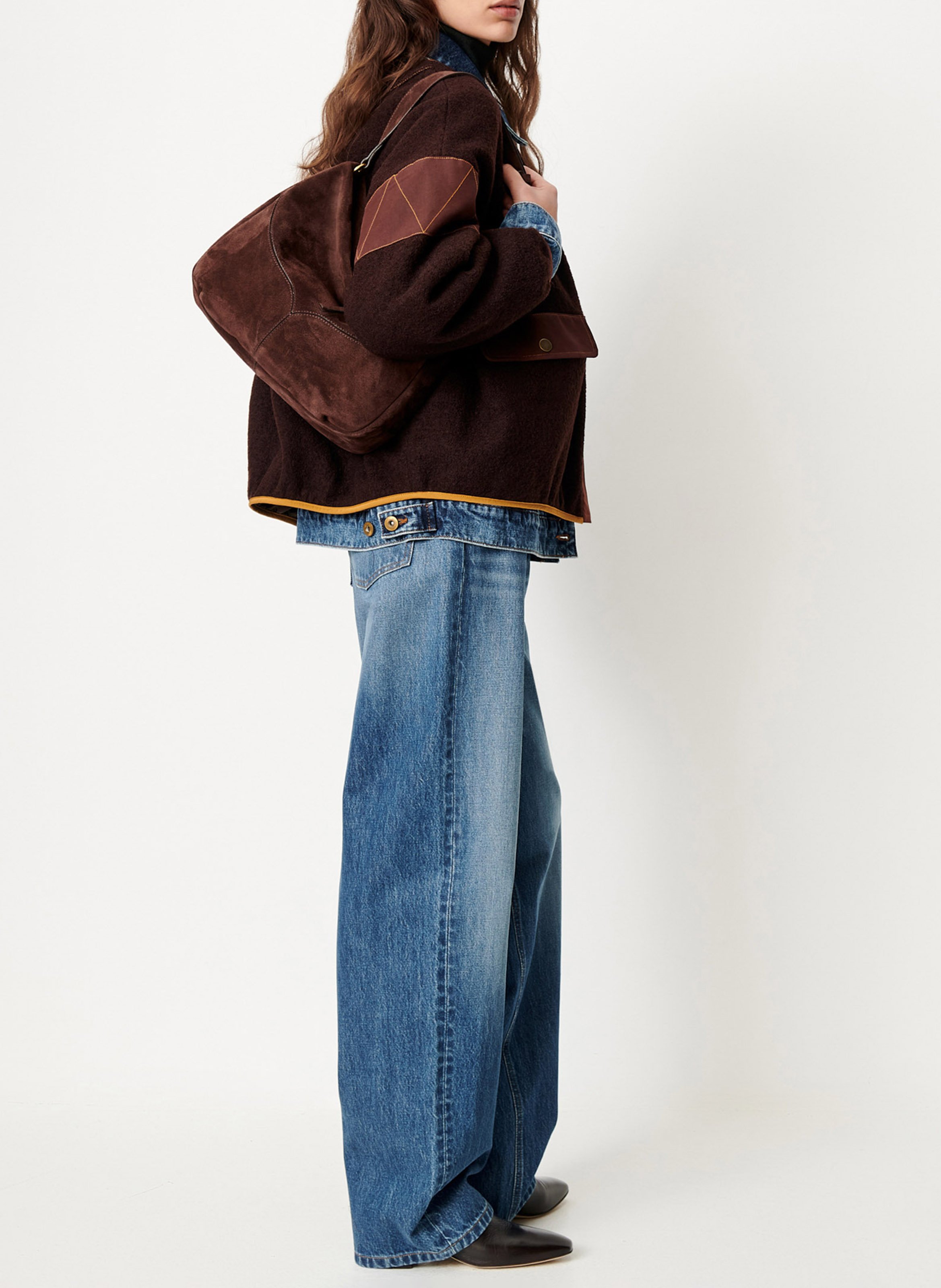 Round denim and wool jacket SESSUN Brown
