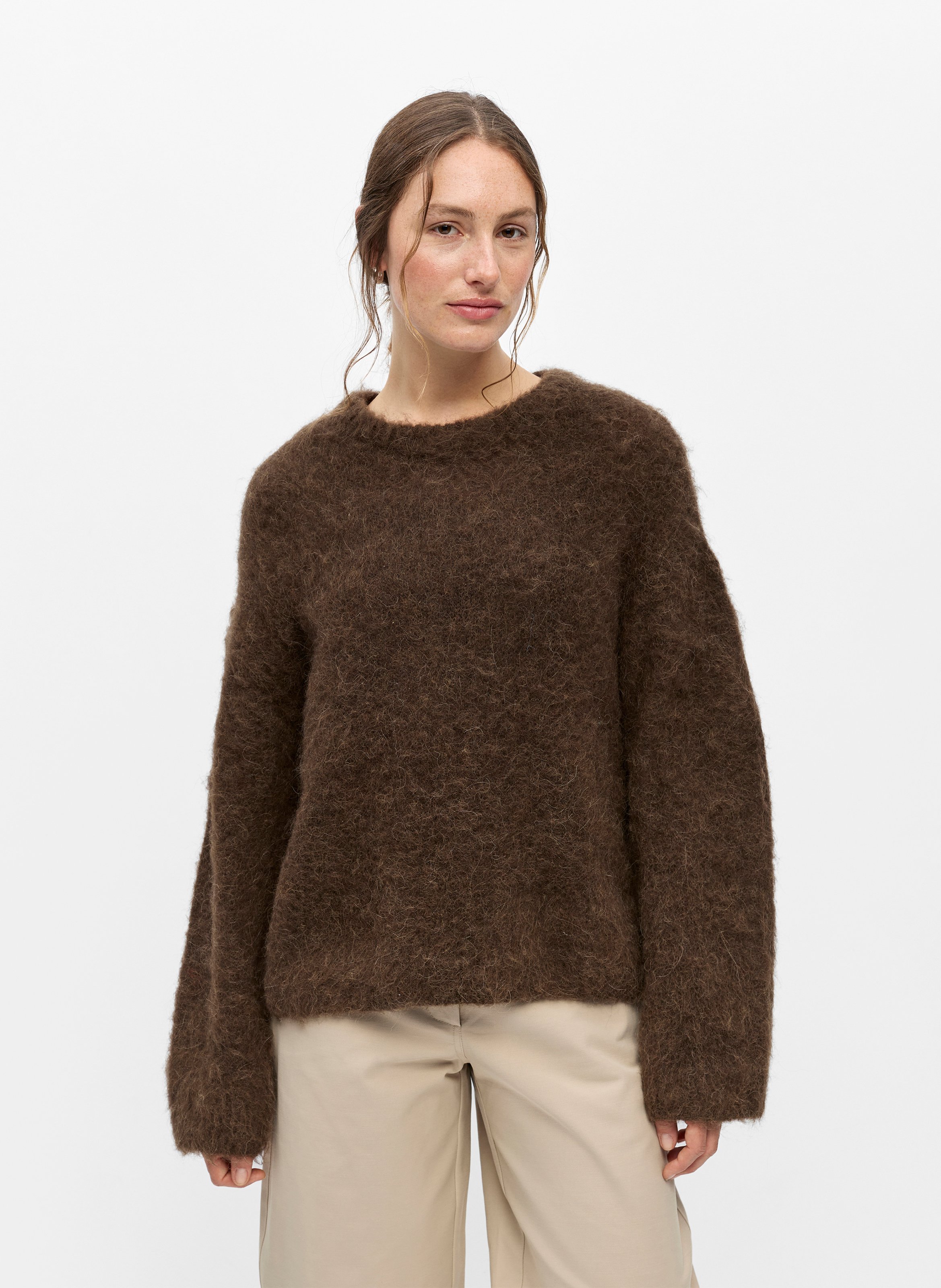 Pull ample col rond en laine mélangée OBJECT Marron