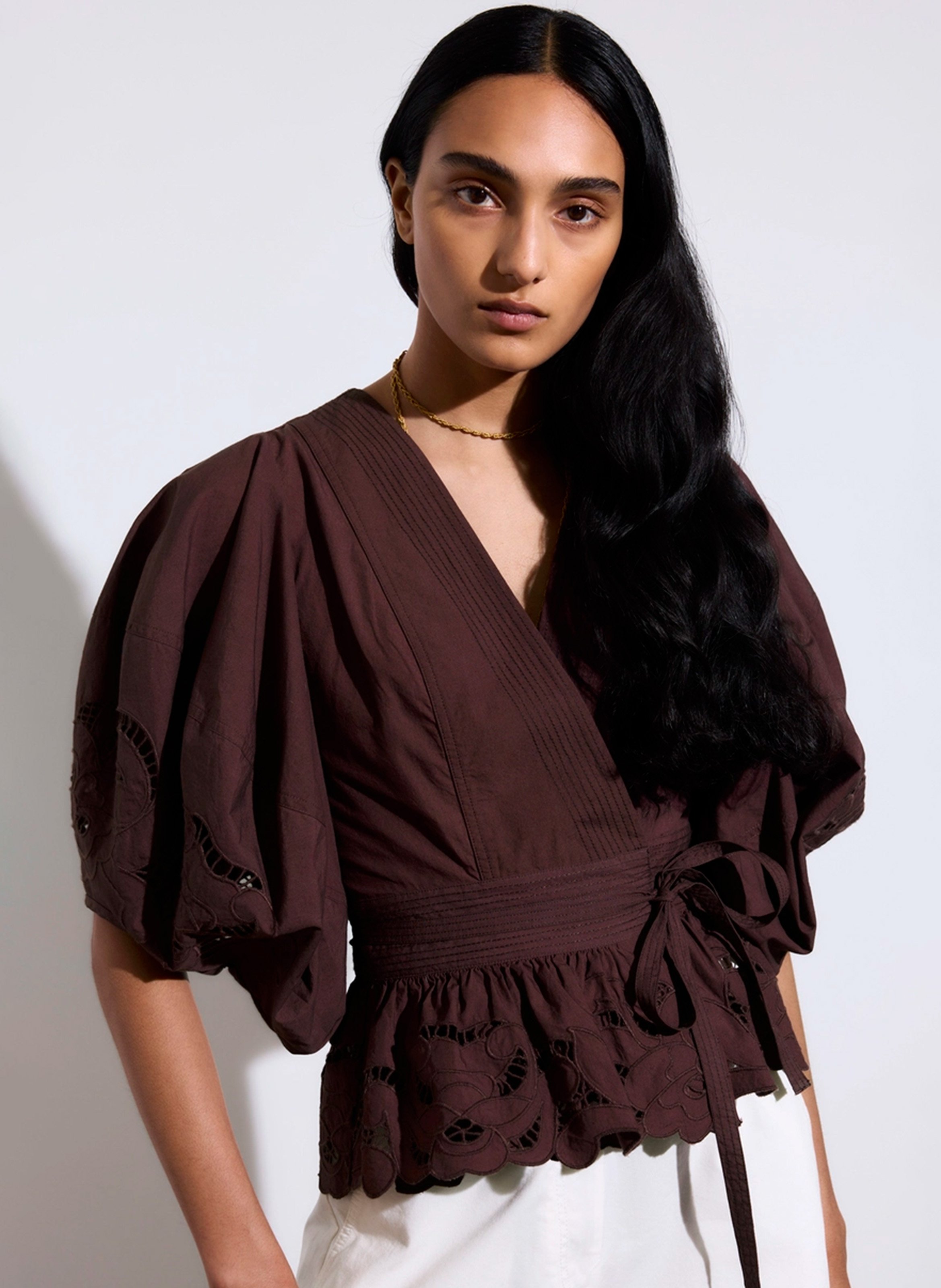 Katoenen blouse met V-hals VANESSA BRUNO Bruin