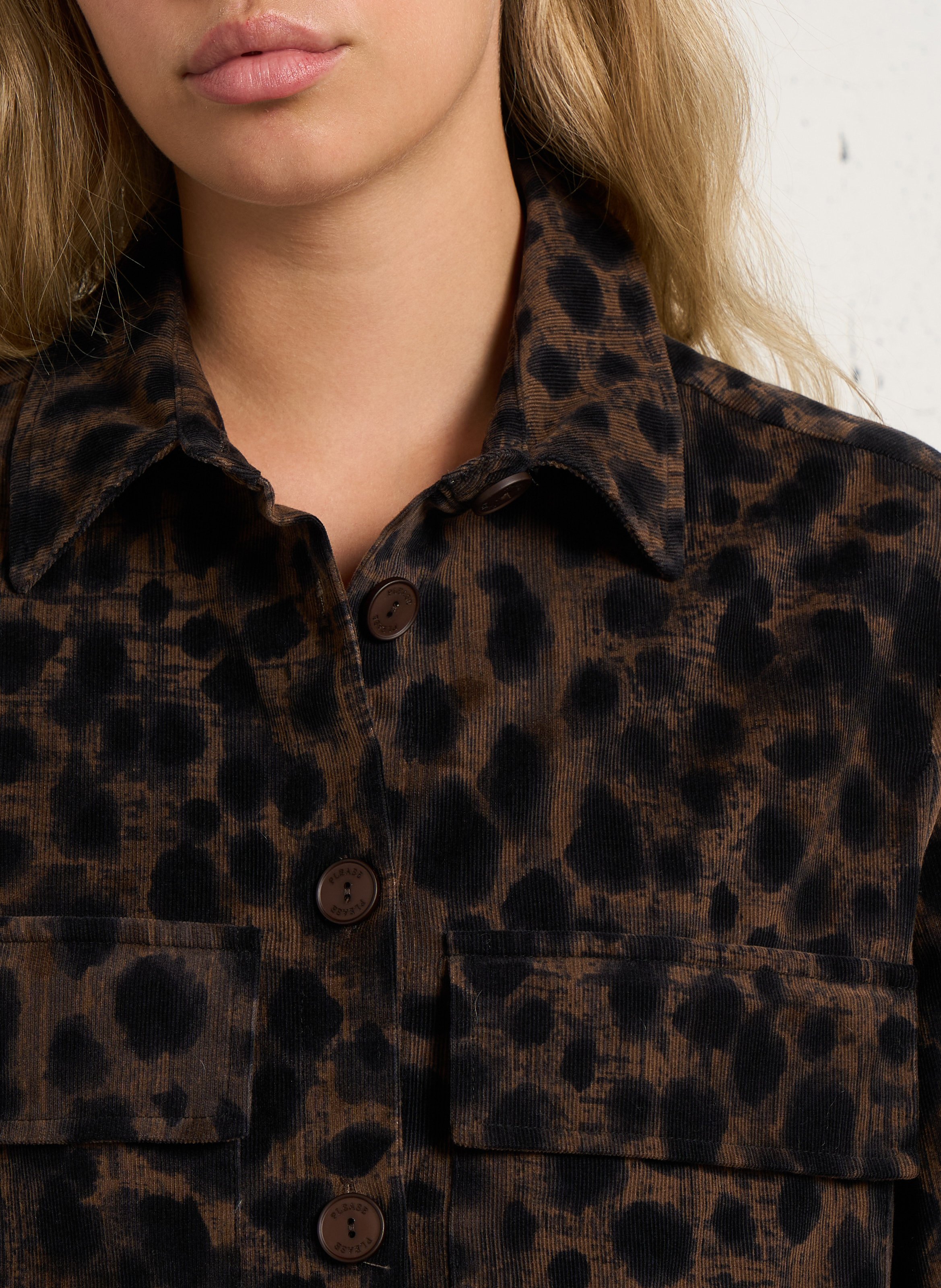 Short printed straight jacket PLEASE Brown