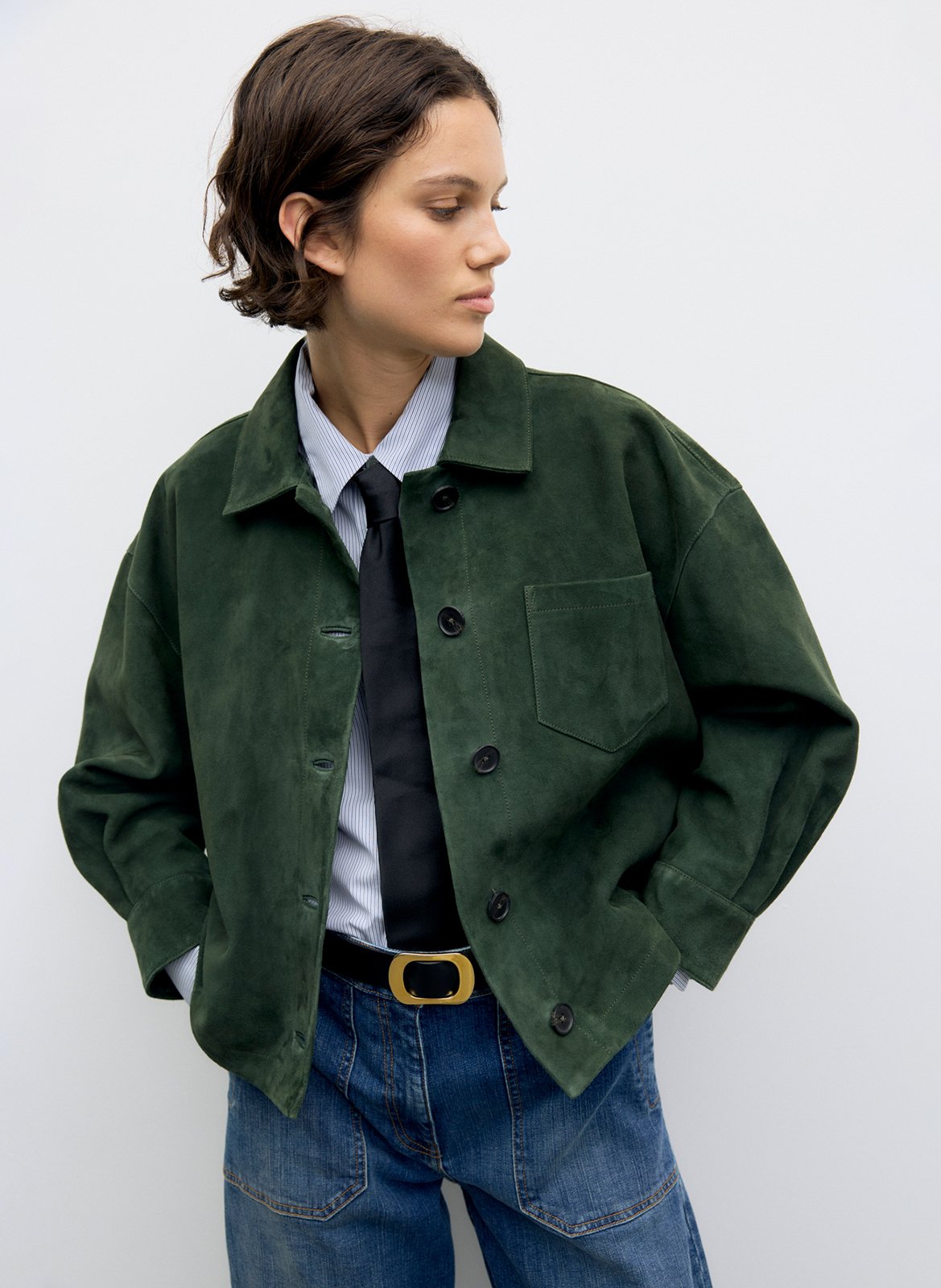 Straight leather jacket with classic collar GERARD DAREL Green