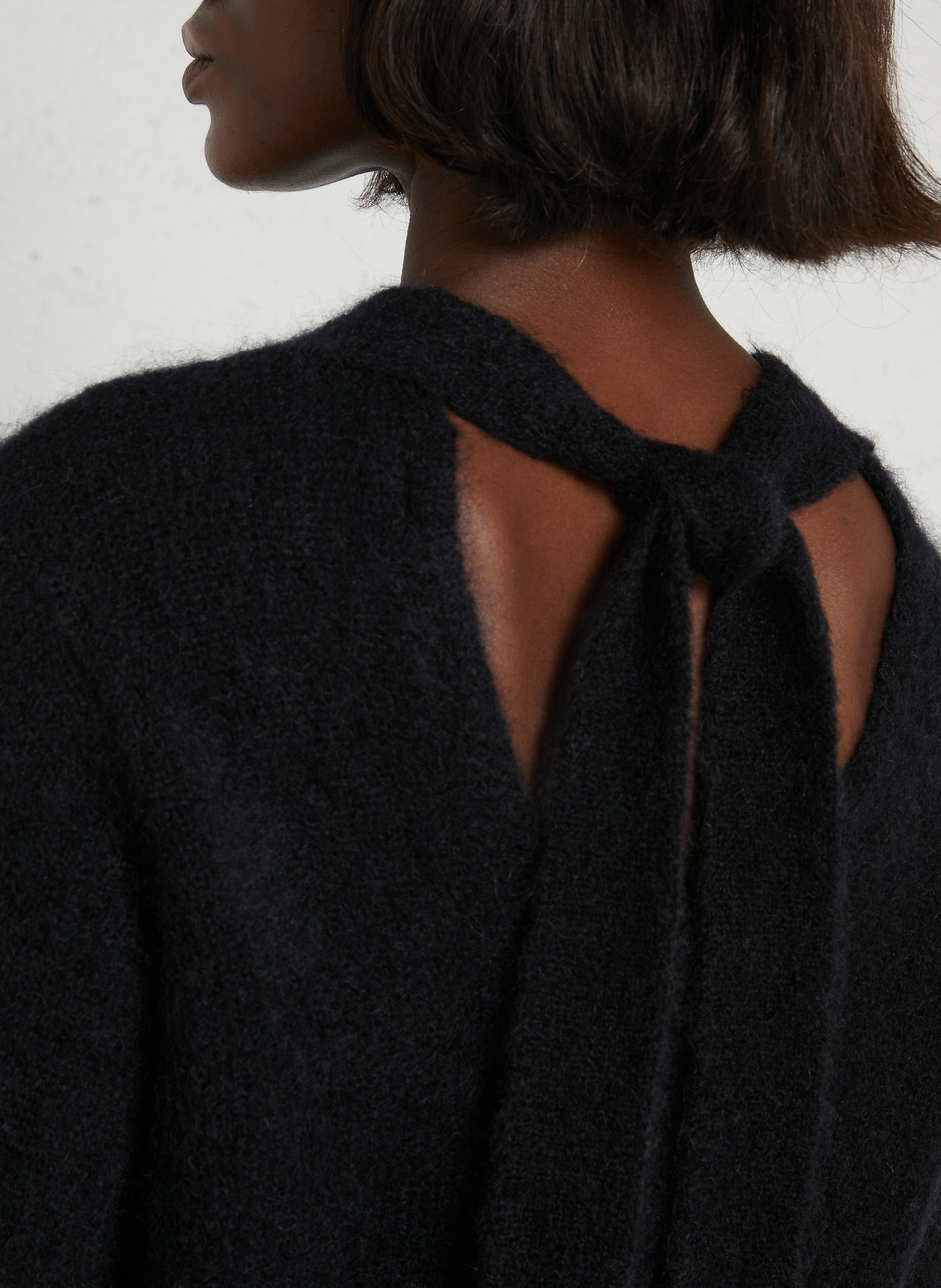 V-neck wool blend sweater with tie waist DES PETITS HAUTS Blue