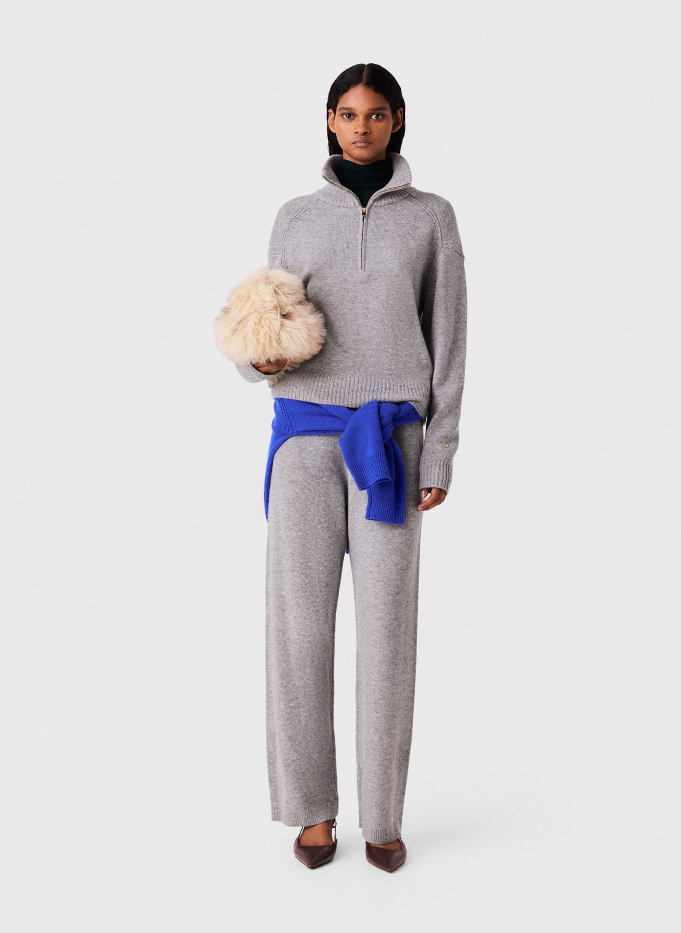 Straight-fit trucker-collar sweater in a wool blend MAJE Grey