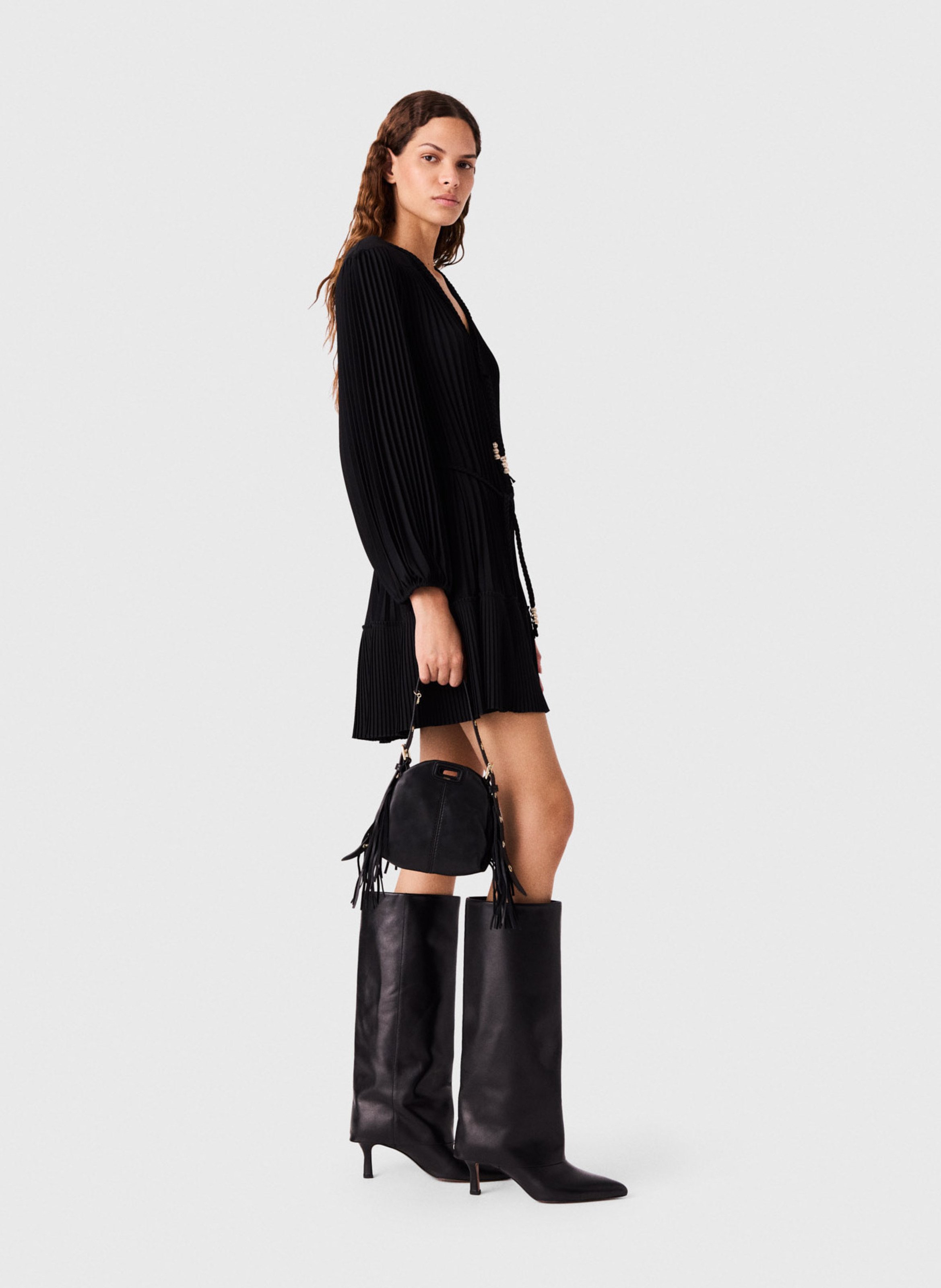 Short pleated V-neck dress MAJE Black