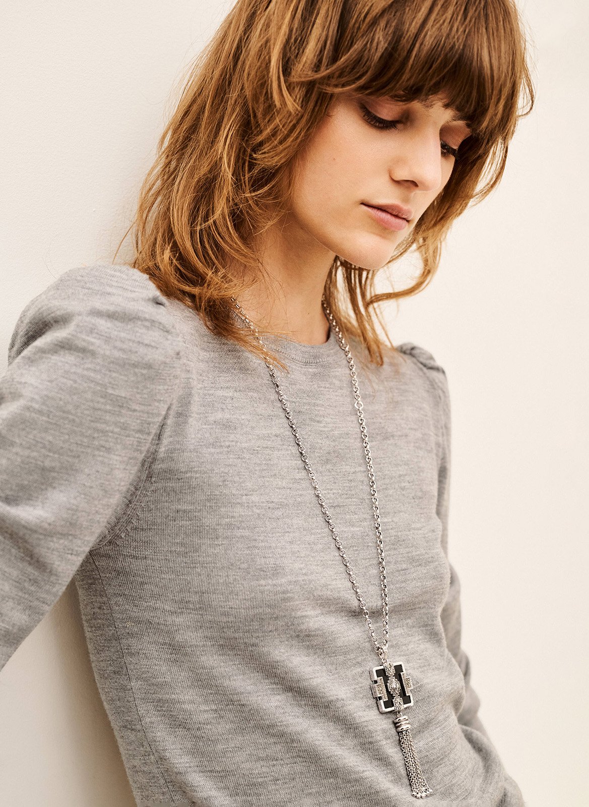 Pull droit uni en laine BA&SH Gris