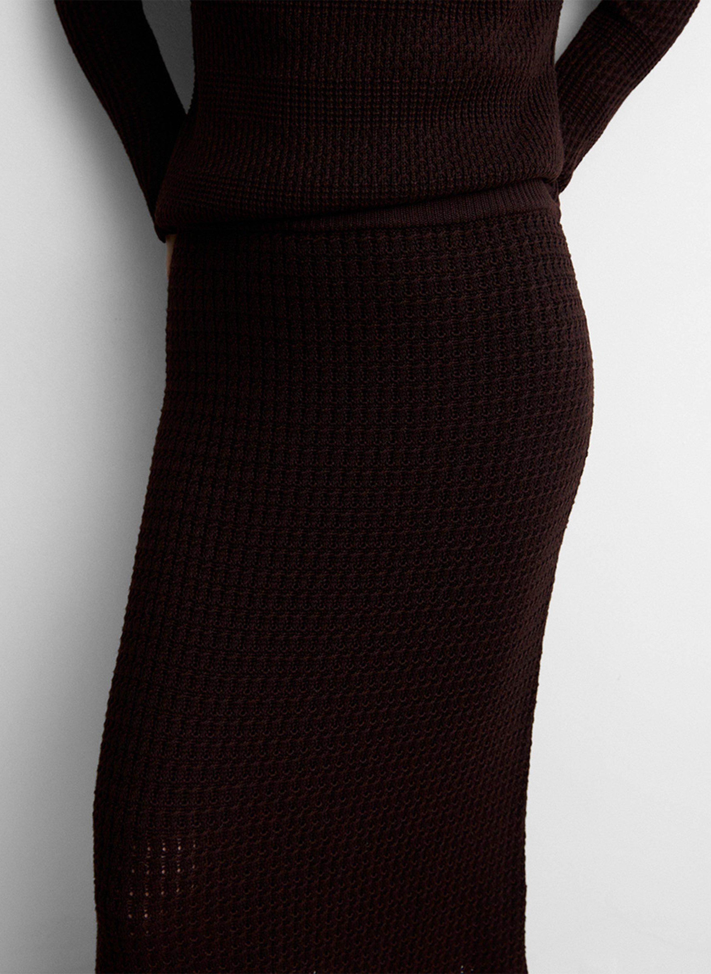 Jupe longue ajustée en maille texturée SIMORRA Marron