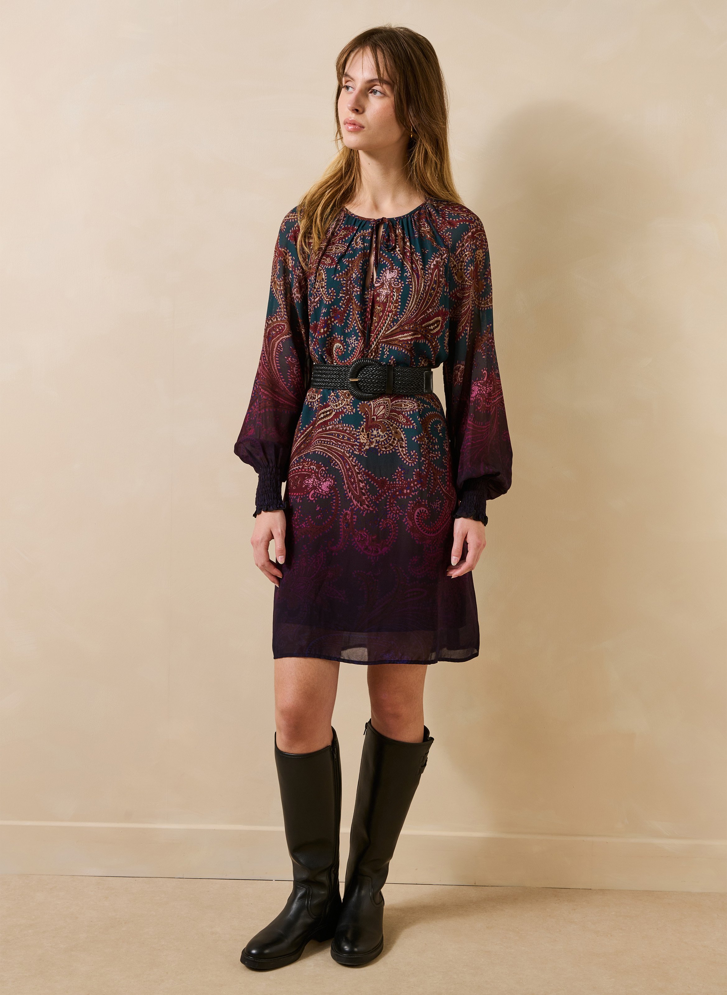 Short printed round-neck dress LA FEE MARABOUTEE Blue