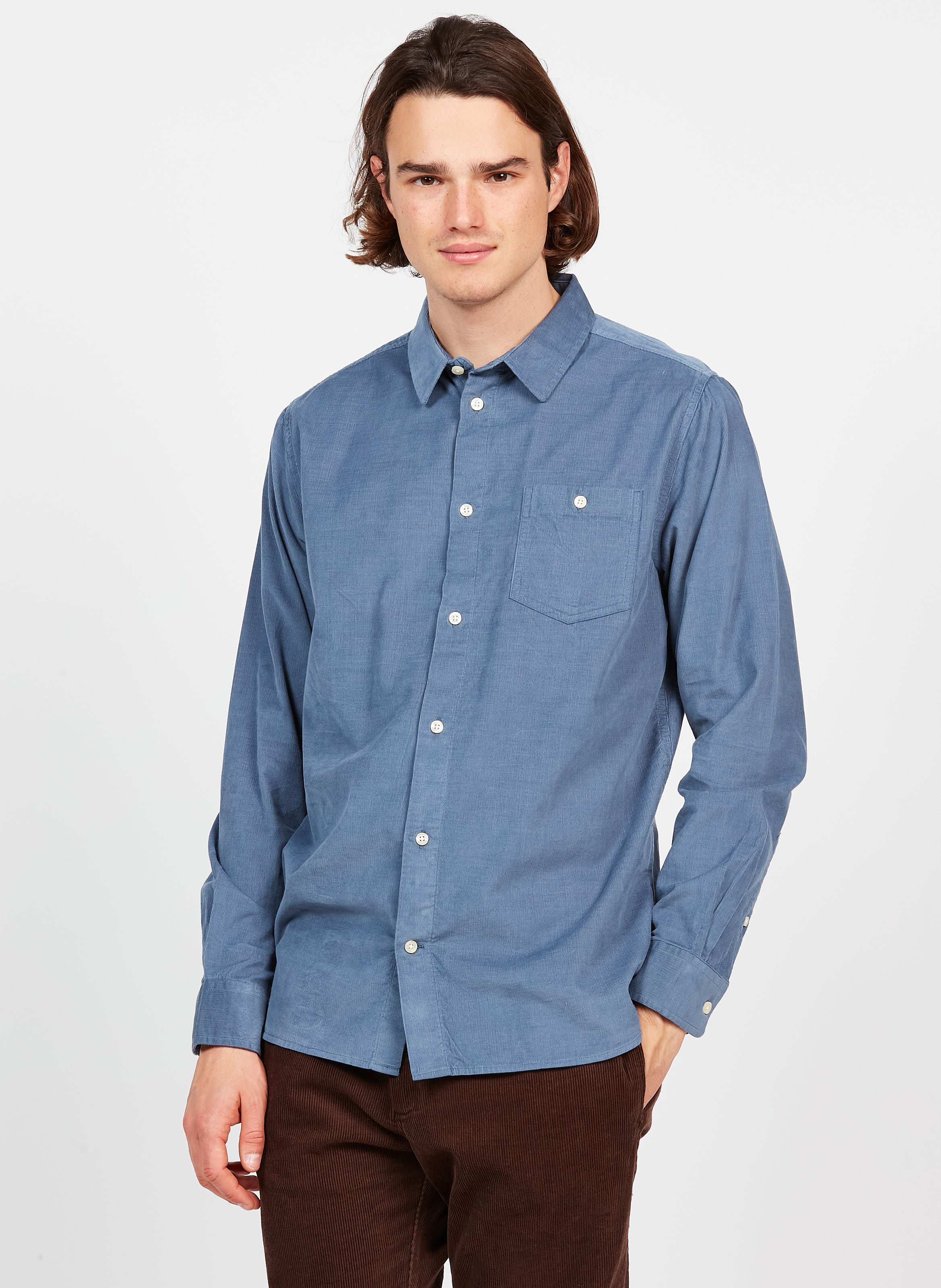 Slimfit Velvet Shirt With Classic Collar China Blue Knowledge Cotton