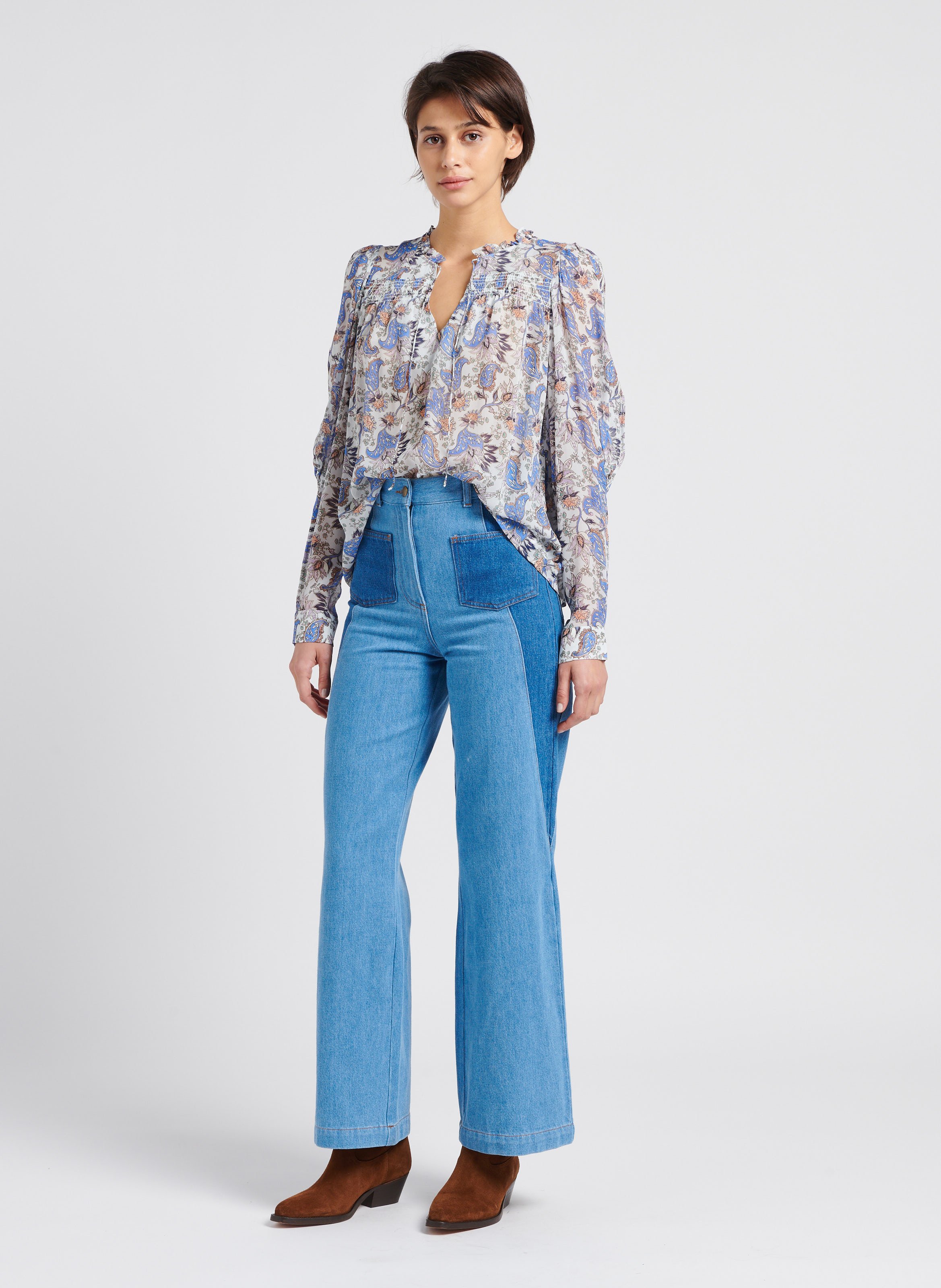 Jean large taille haute INDEE Bleu