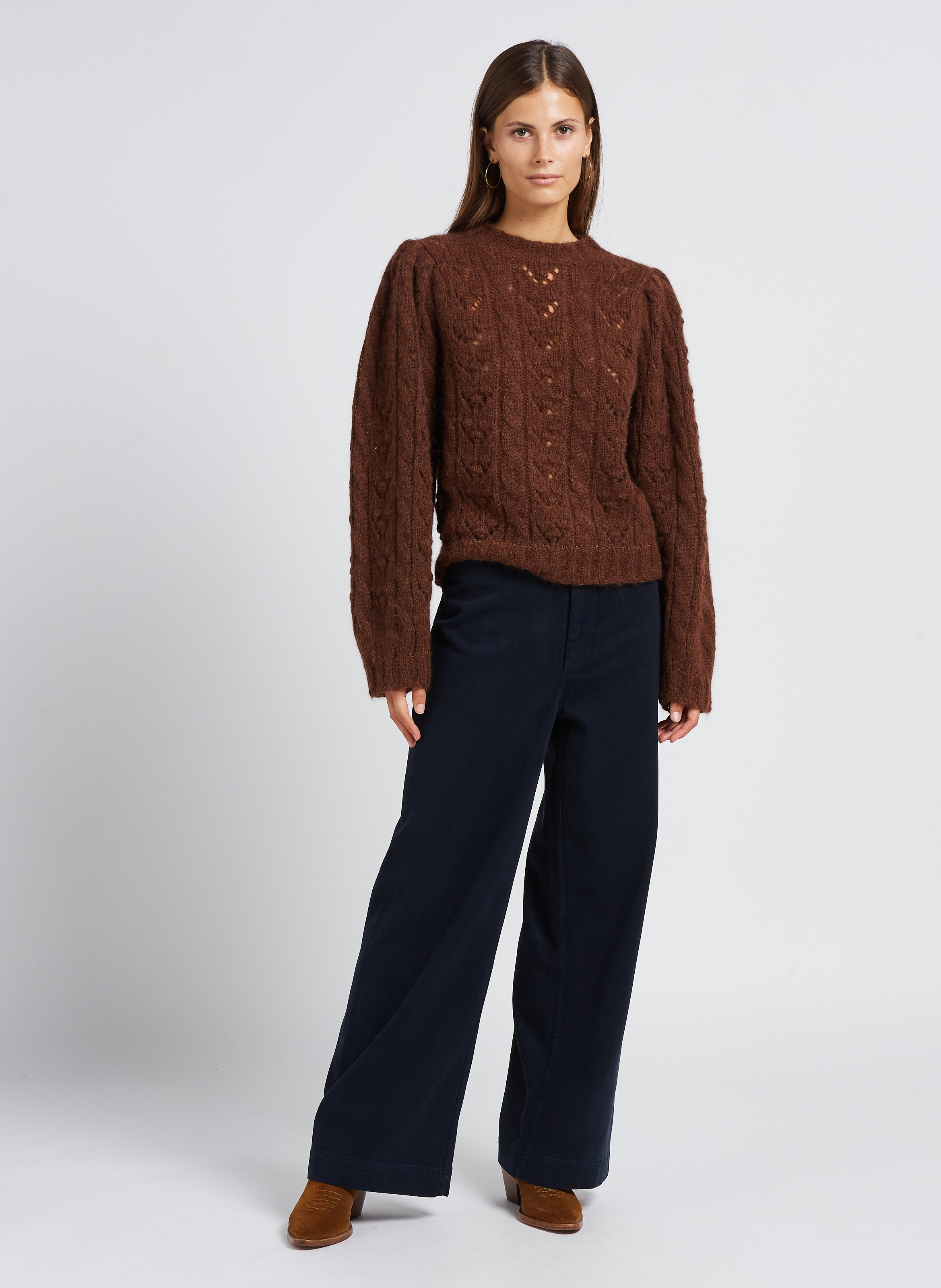 Regular-fit wool-blend sweater with round neckline BELLEPIECE Brown