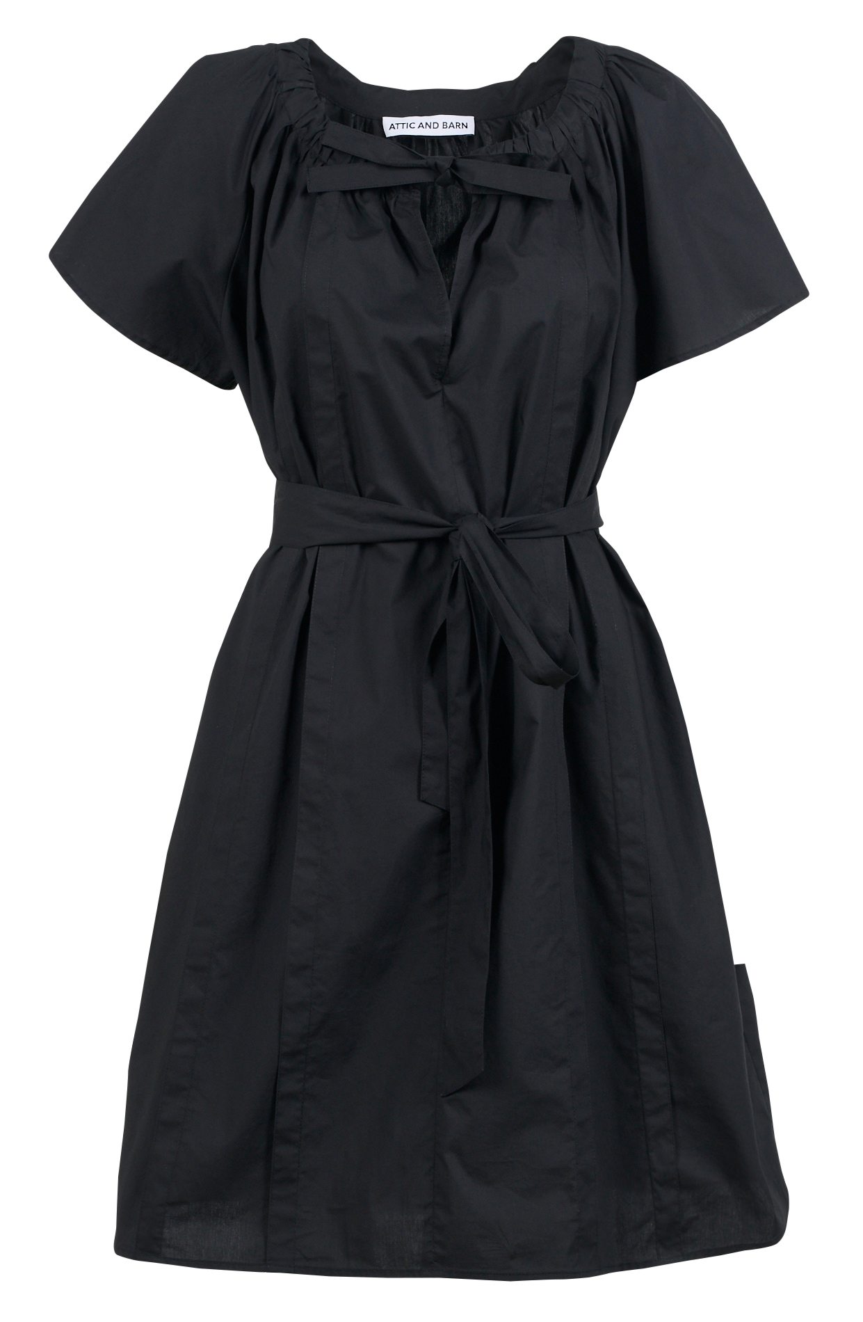 Robe courte ample col V en coton ATTIC AND BARN Noir
