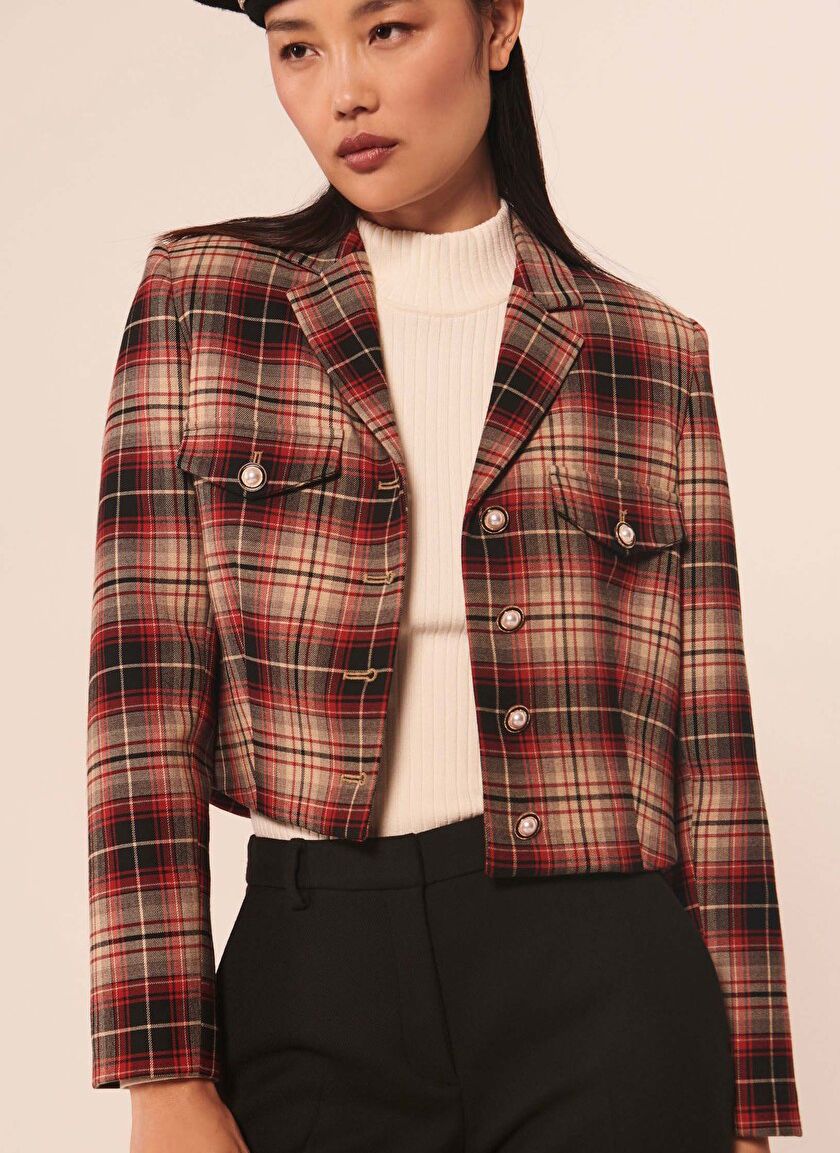 Veste tartan rouge outlet femme