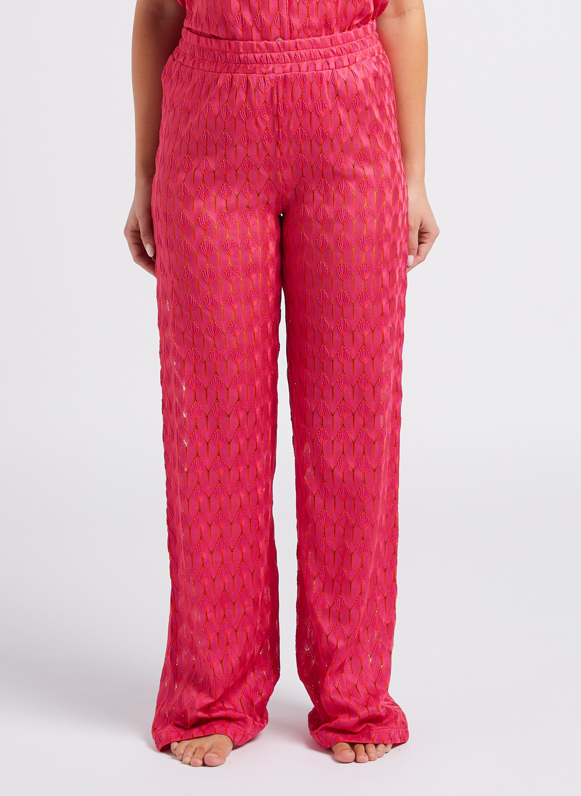 Wide-leg lurex knit pants LA NOUVELLE Pink