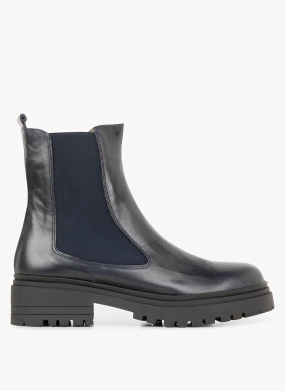 BENSIMON Blue Leather mid calf Chelsea boots with lugged sole